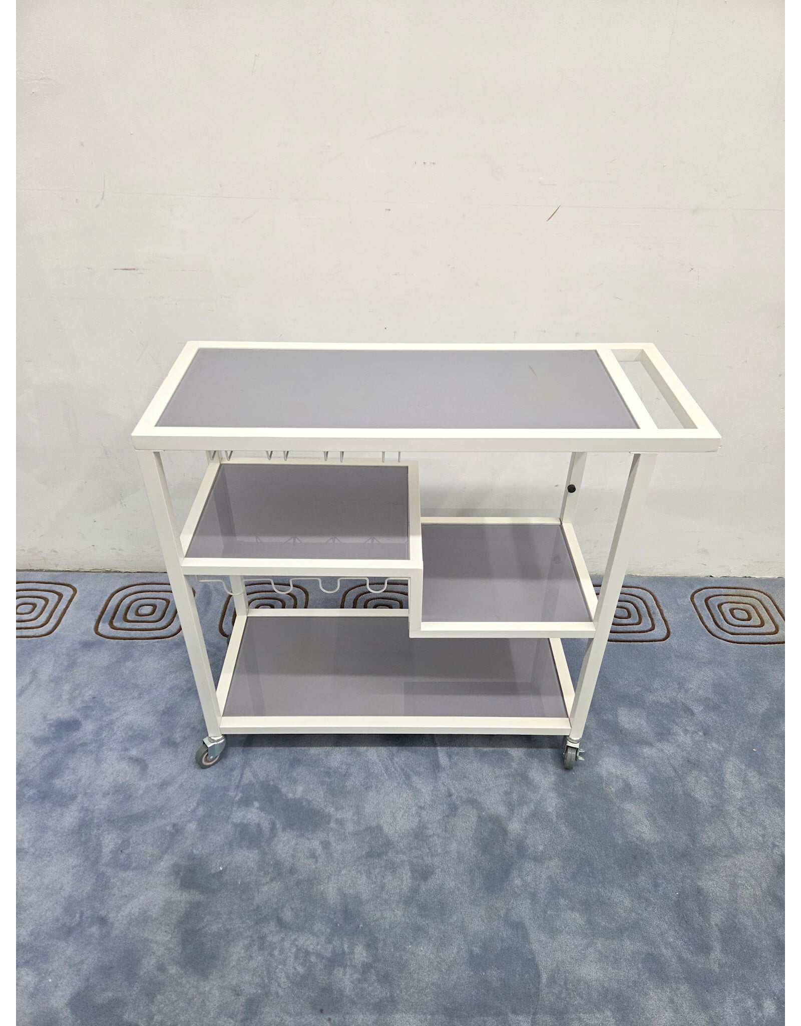 White and Gray Modern 3-Tier Rolling Bar Cart