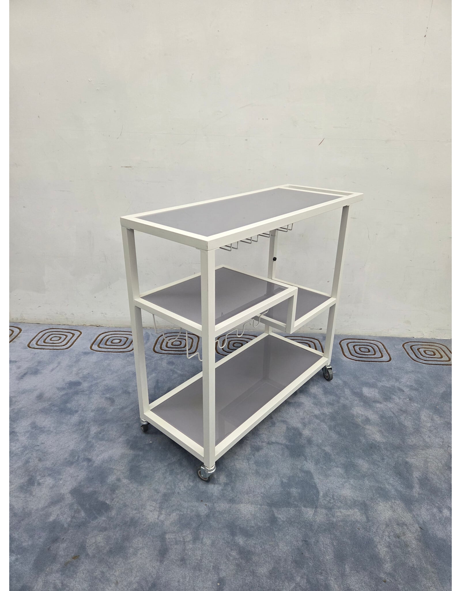 White and Gray Modern 3-Tier Rolling Bar Cart
