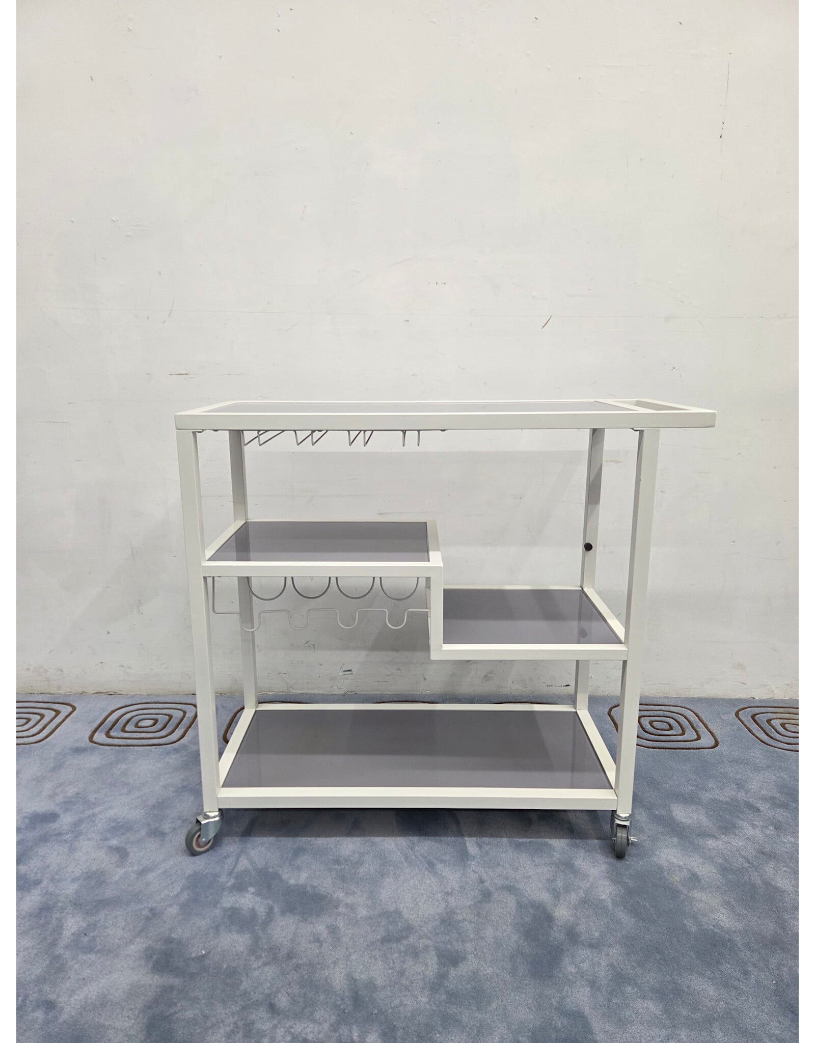 White and Gray Modern 3-Tier Rolling Bar Cart
