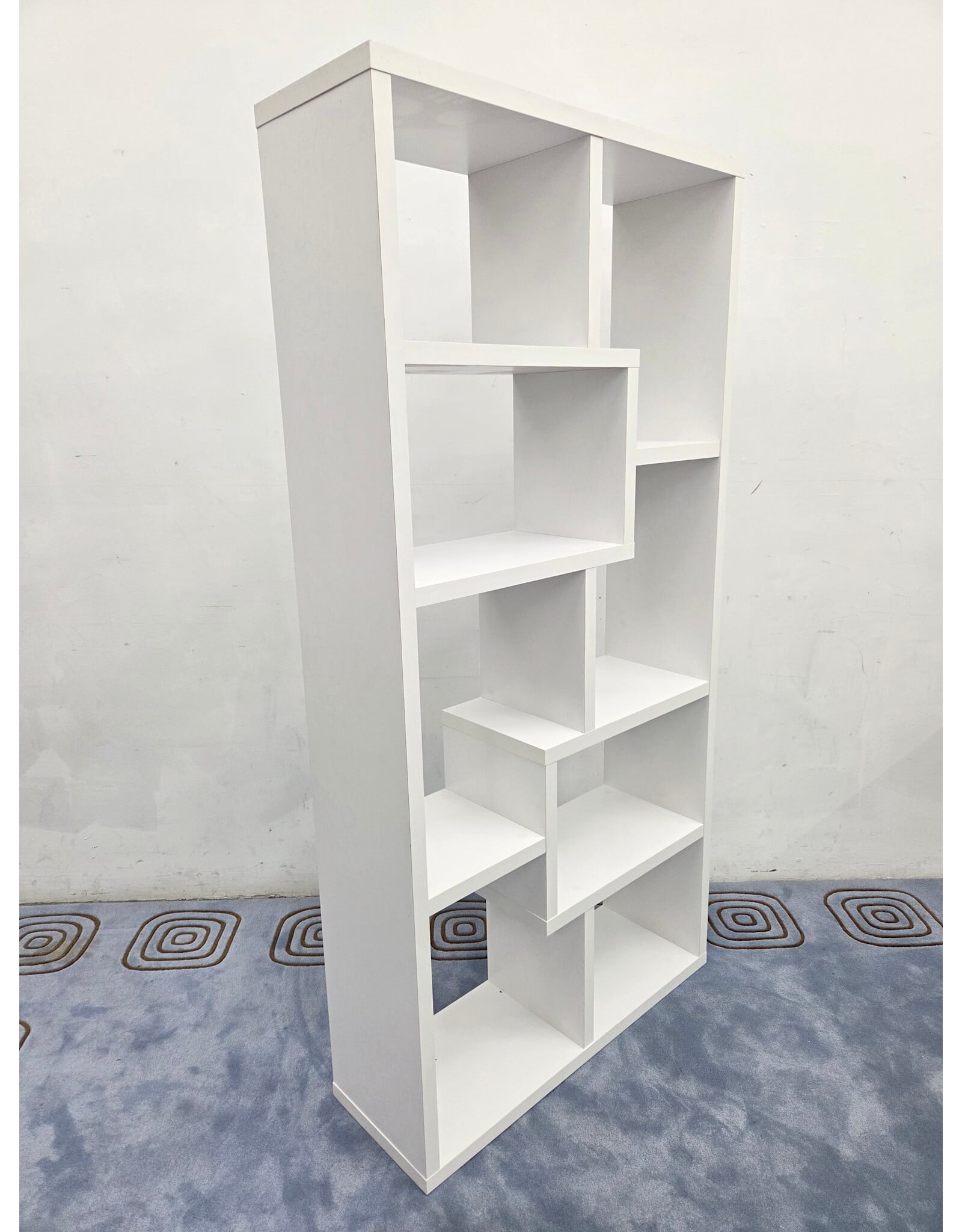 White Geometric Multi-Level Display Shelf