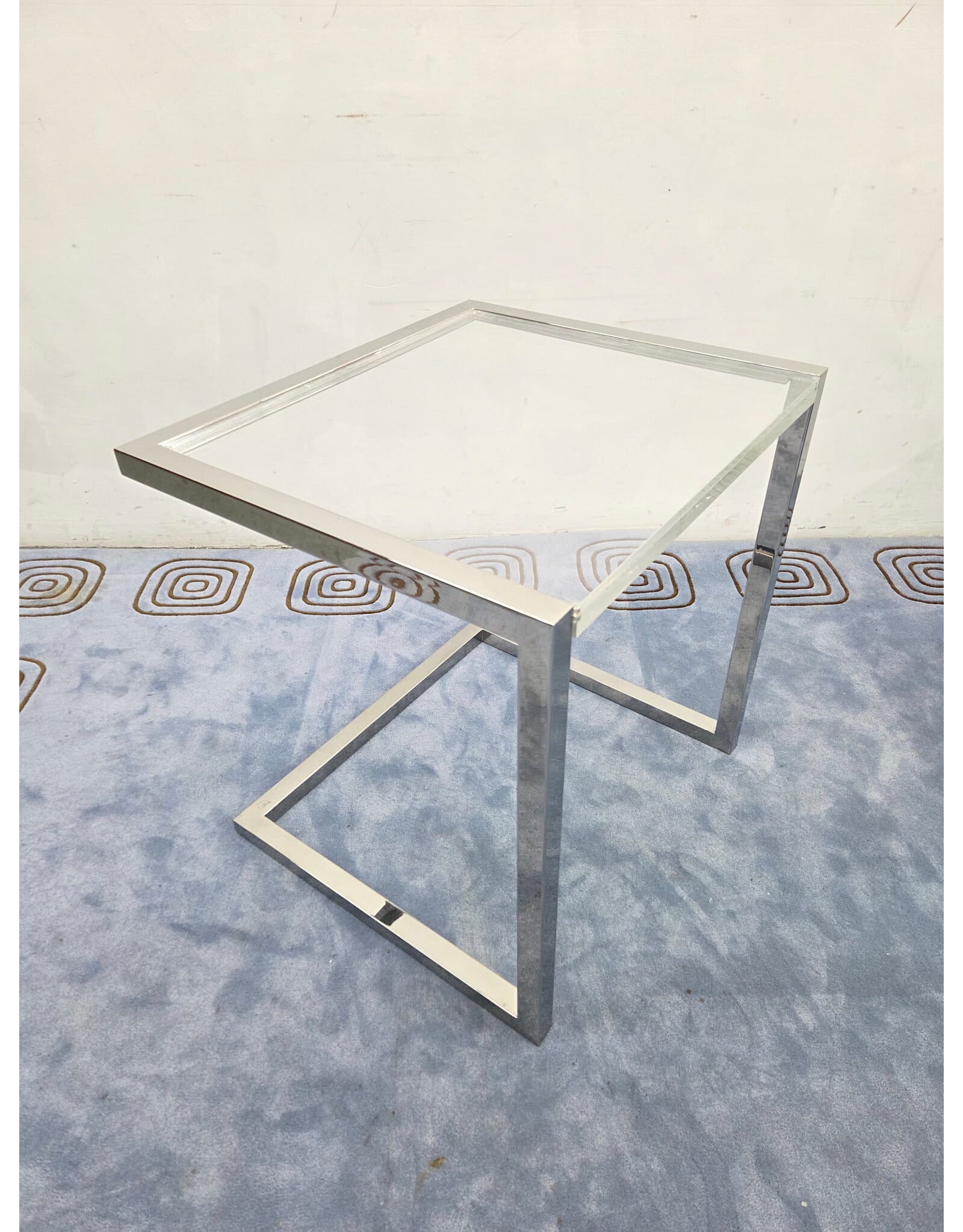 Custom Chrome Cantilever Base with Lucite Display Top Desk/Accent Table
