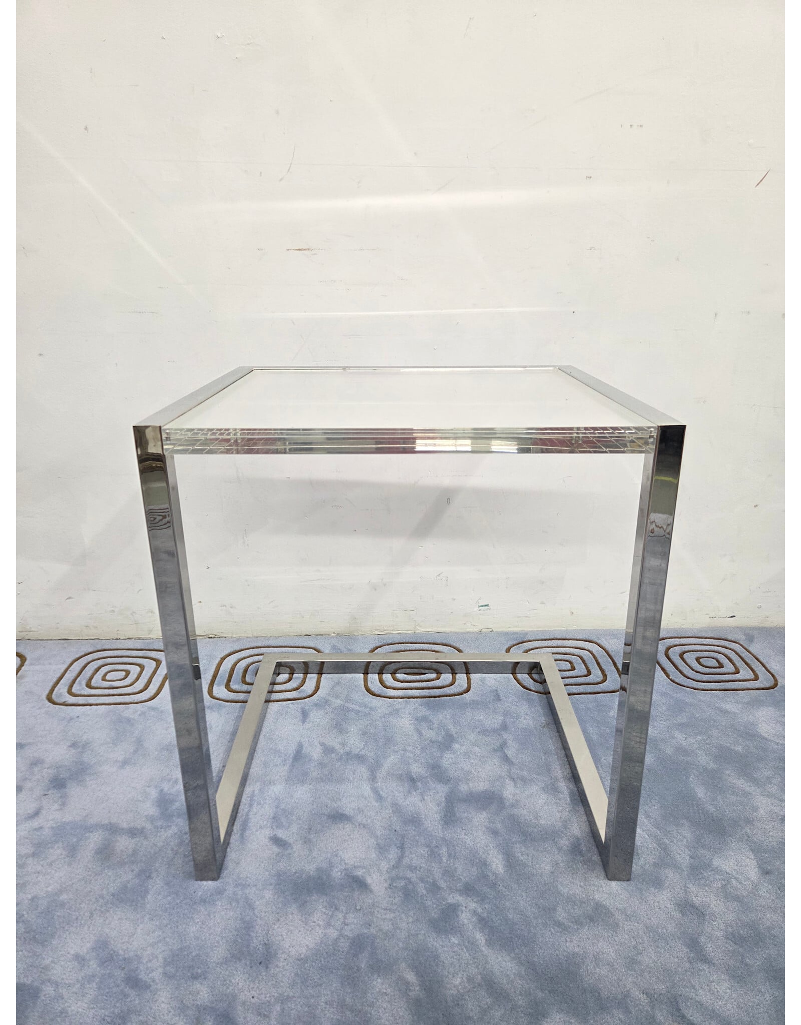 Custom Chrome Cantilever Base with Lucite Display Top Desk/Accent Table