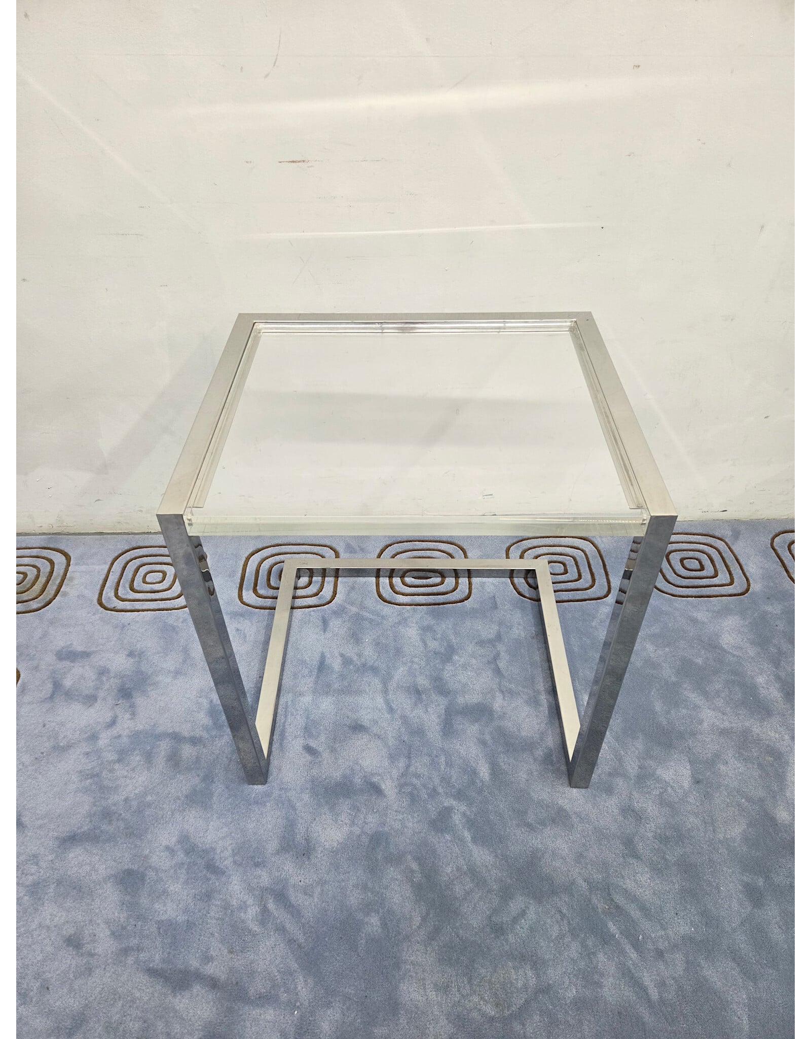 Custom Chrome Cantilever Base with Lucite Display Top Desk/Accent Table