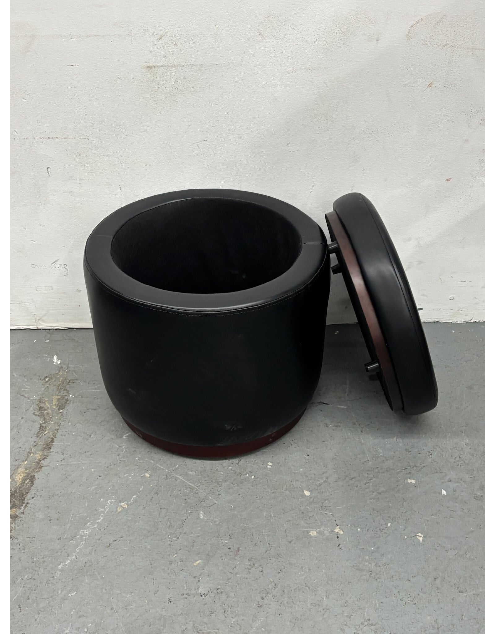 Pleather and Wood Storage Ottoman