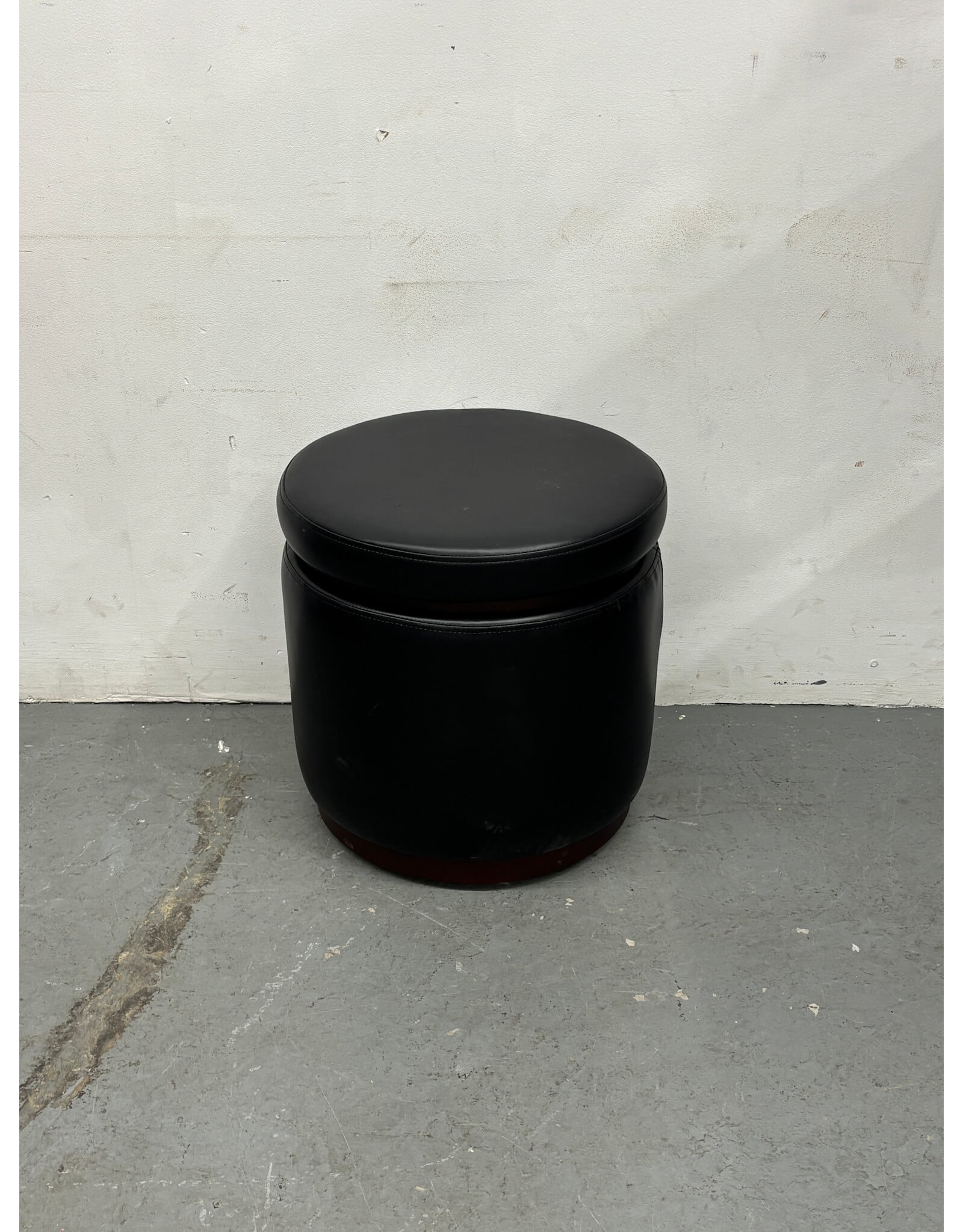 Pleather and Wood Storage Ottoman