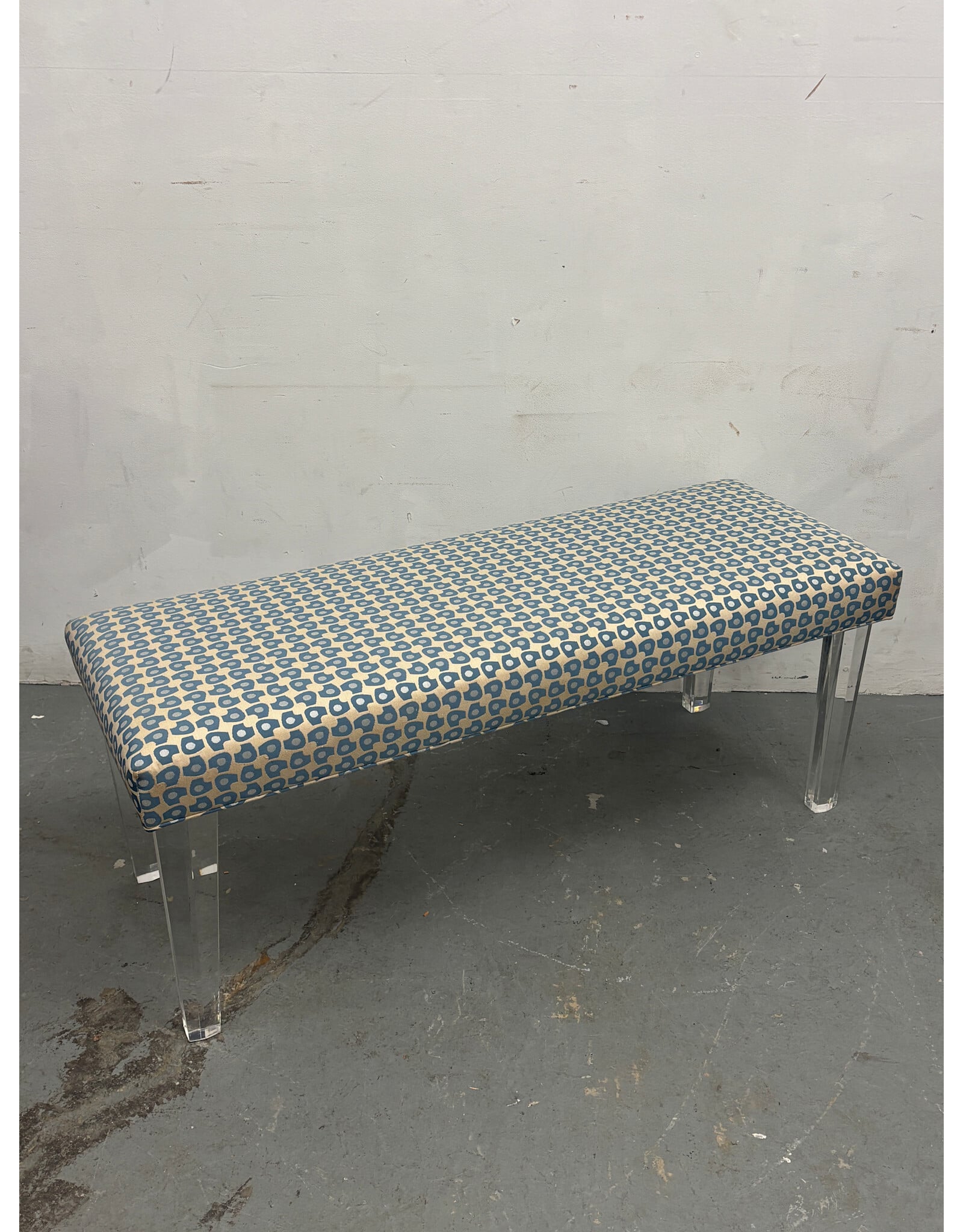 BRB Boomerang Upholstered Bench with Acrylic Legs