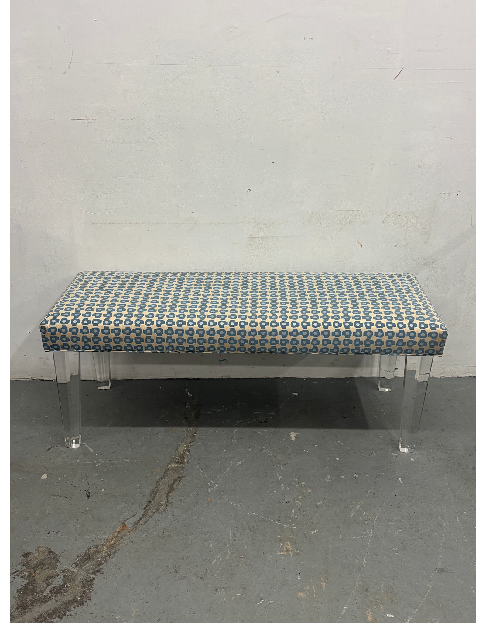 BRB Boomerang Upholstered Bench with Acrylic Legs