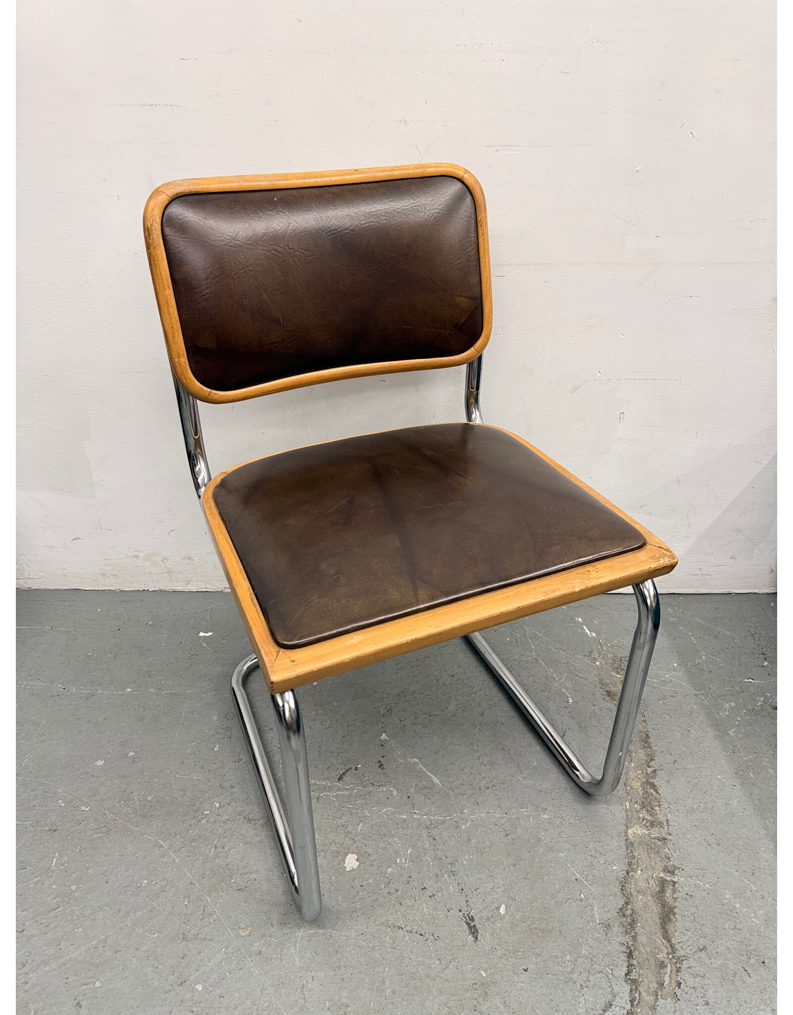 Marcel Breuer Style Cesca Chair, Chrome Frame & Leather Upholstery