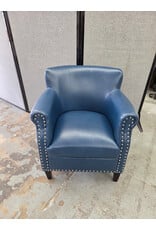 Blue Leather Nailhead Club Chair