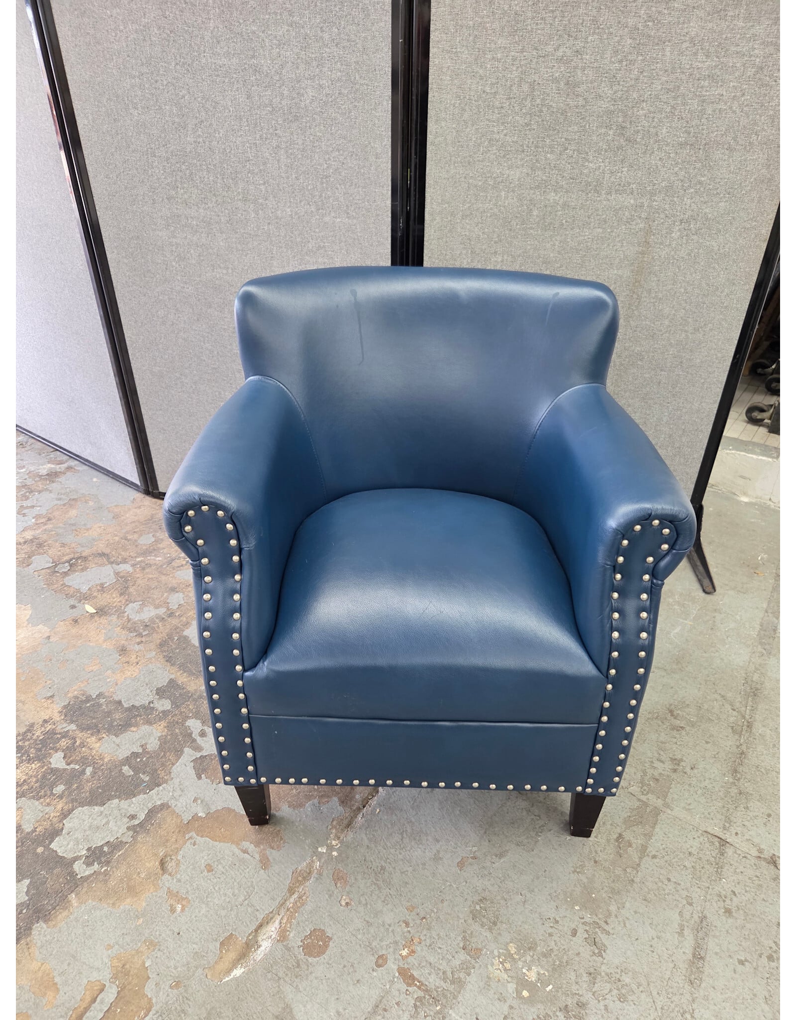 Blue Leather Nailhead Club Chair