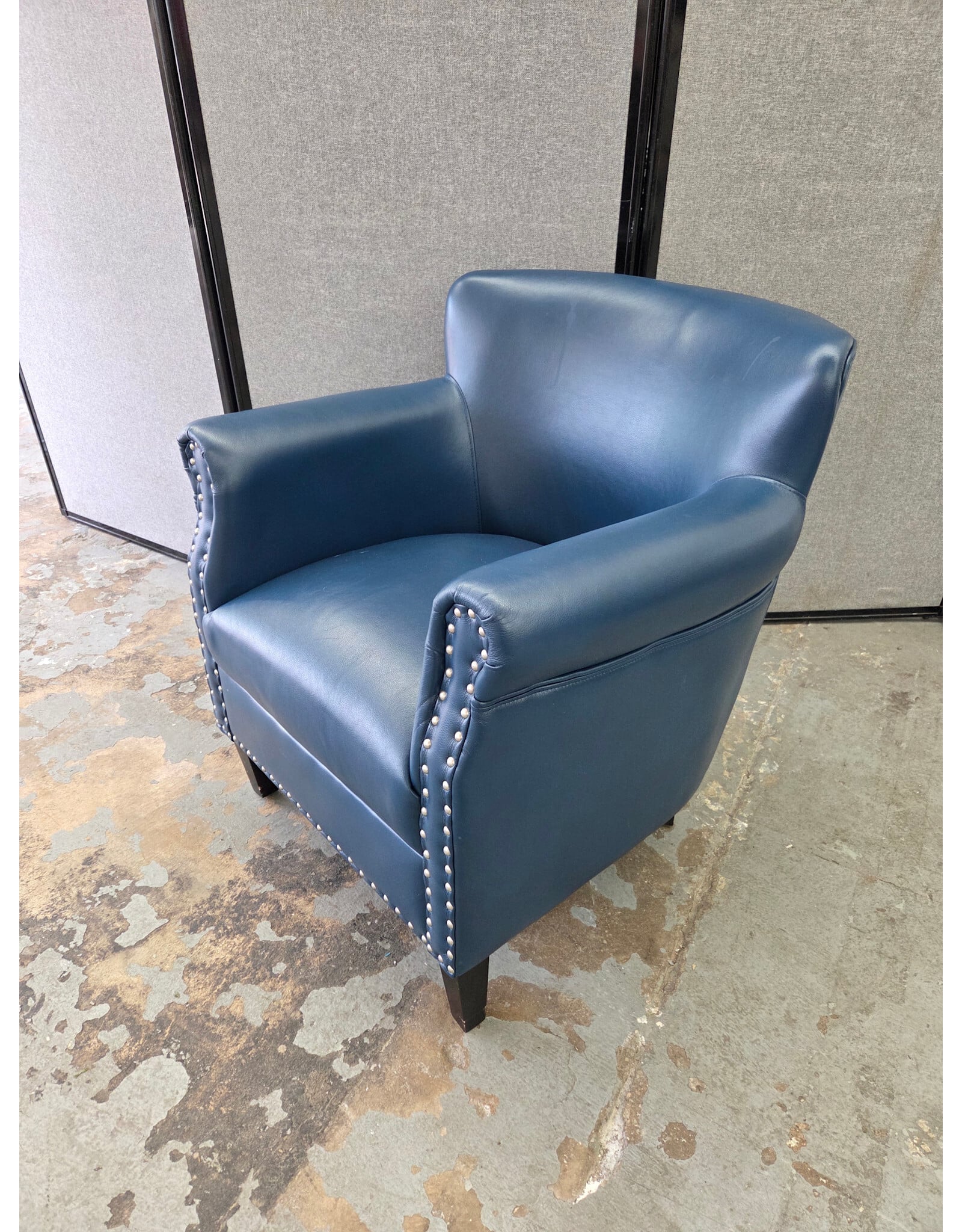 Blue Leather Nailhead Club Chair