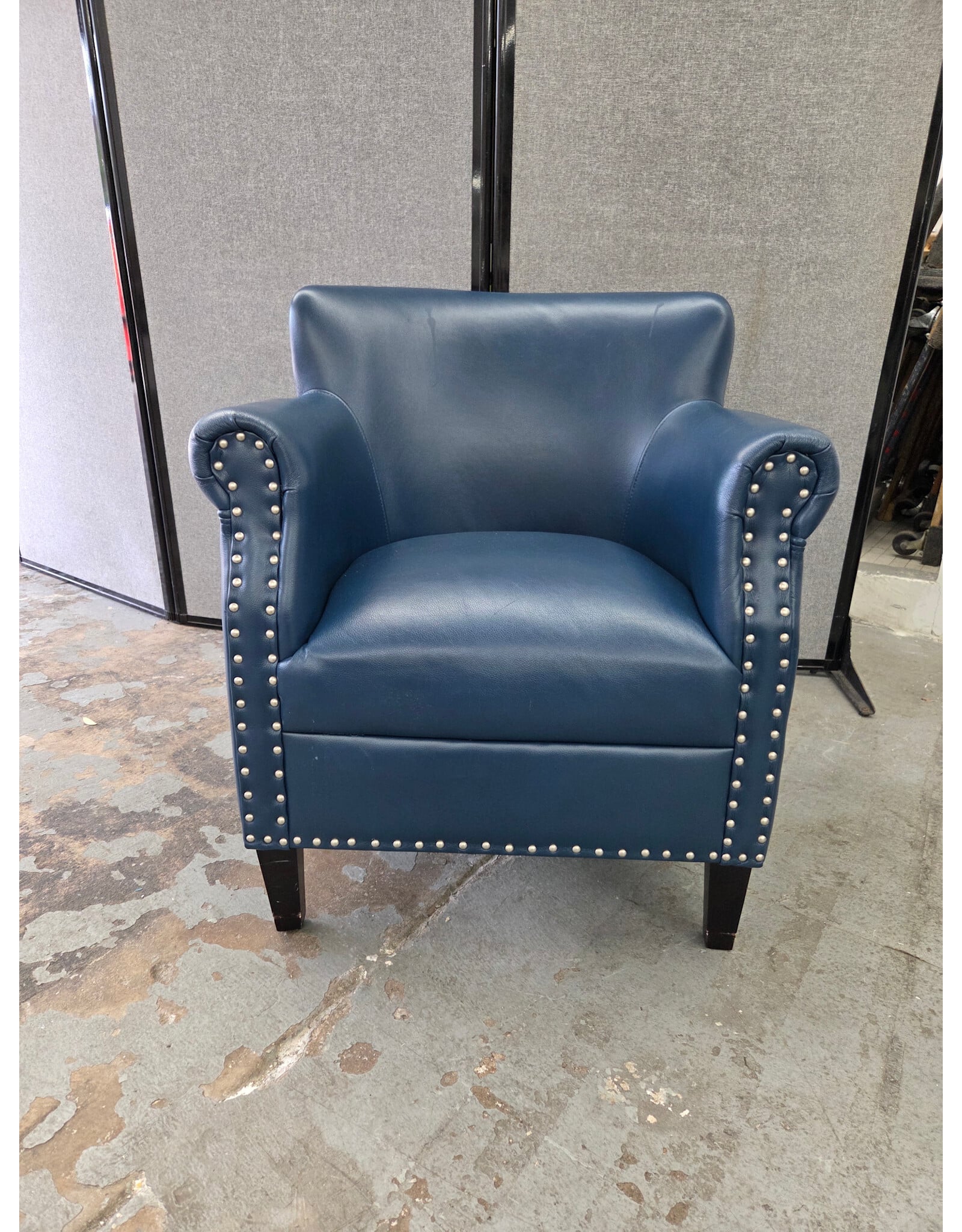 Blue Leather Nailhead Club Chair