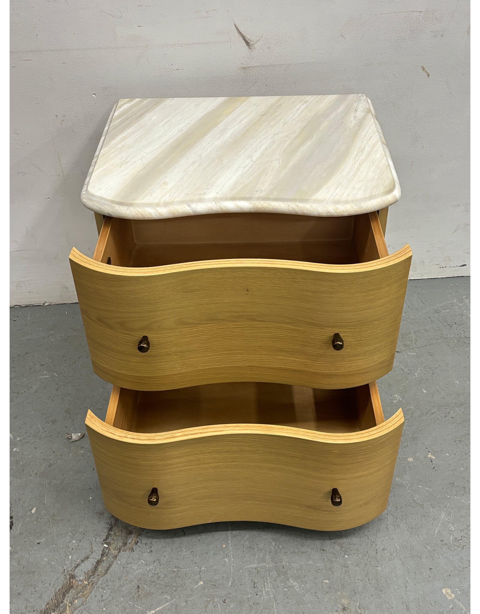 Crate & Barrel Marble White Oak Wave Nightstand