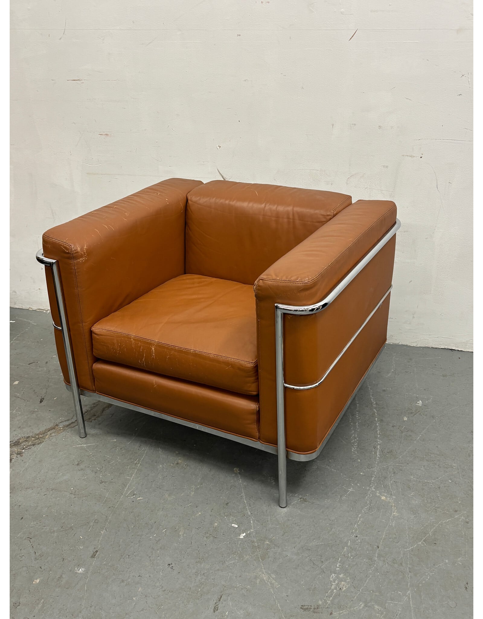 Chrome & Brown Leather Armchair