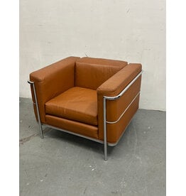 Chrome & Brown Leather Armchair