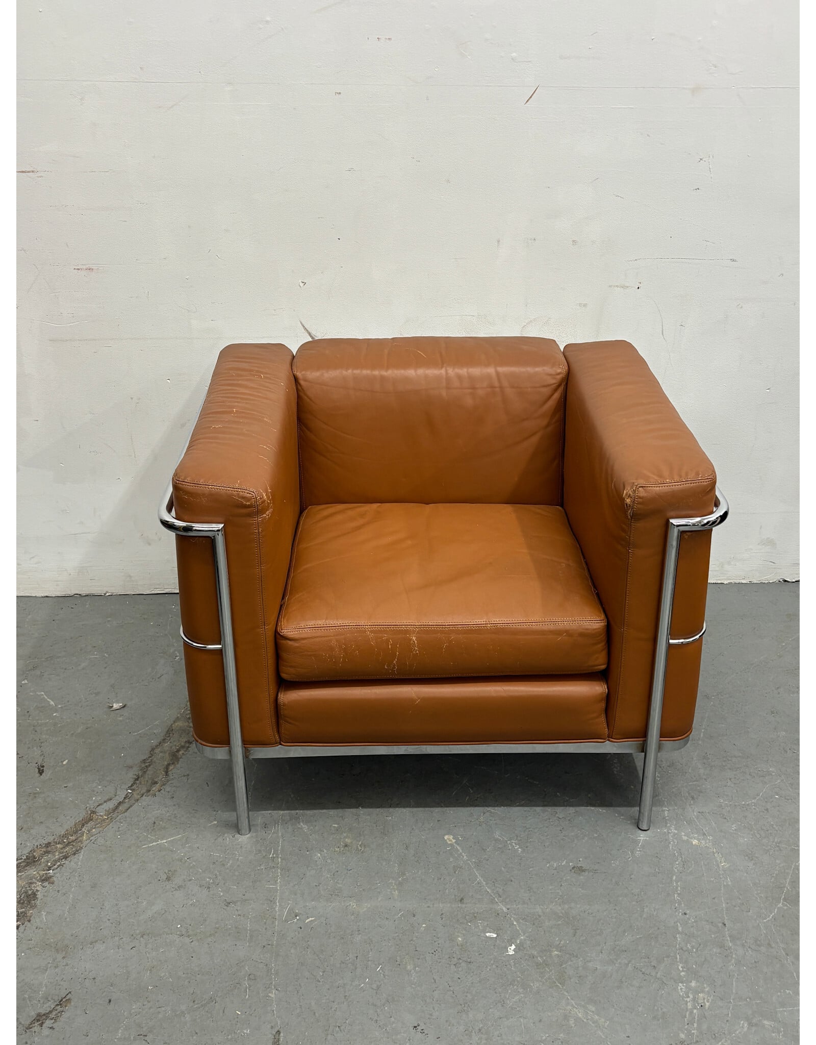 Chrome & Brown Leather Armchair