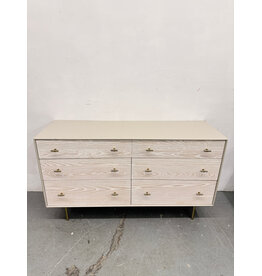 West Elm Modernist 6-Drawer Dresser in a Winter Wood and Flax finish.