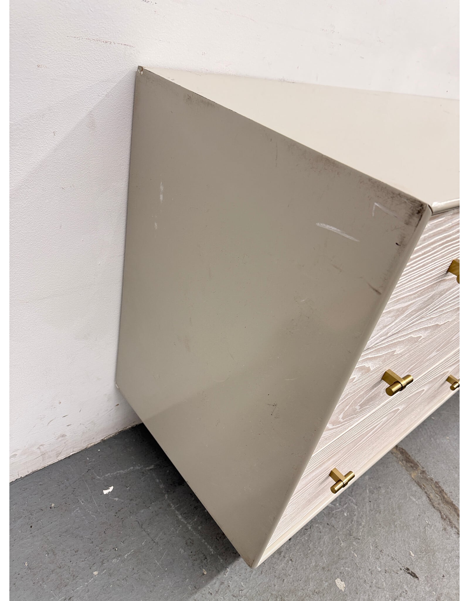 West Elm Modernist 6-Drawer Dresser in a Winter Wood and Flax finish.