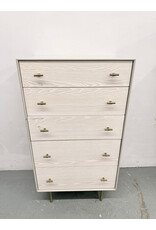 West Elm Modernist Wood & Lacquer 5-Drawer Dresser in a winter wood finish.