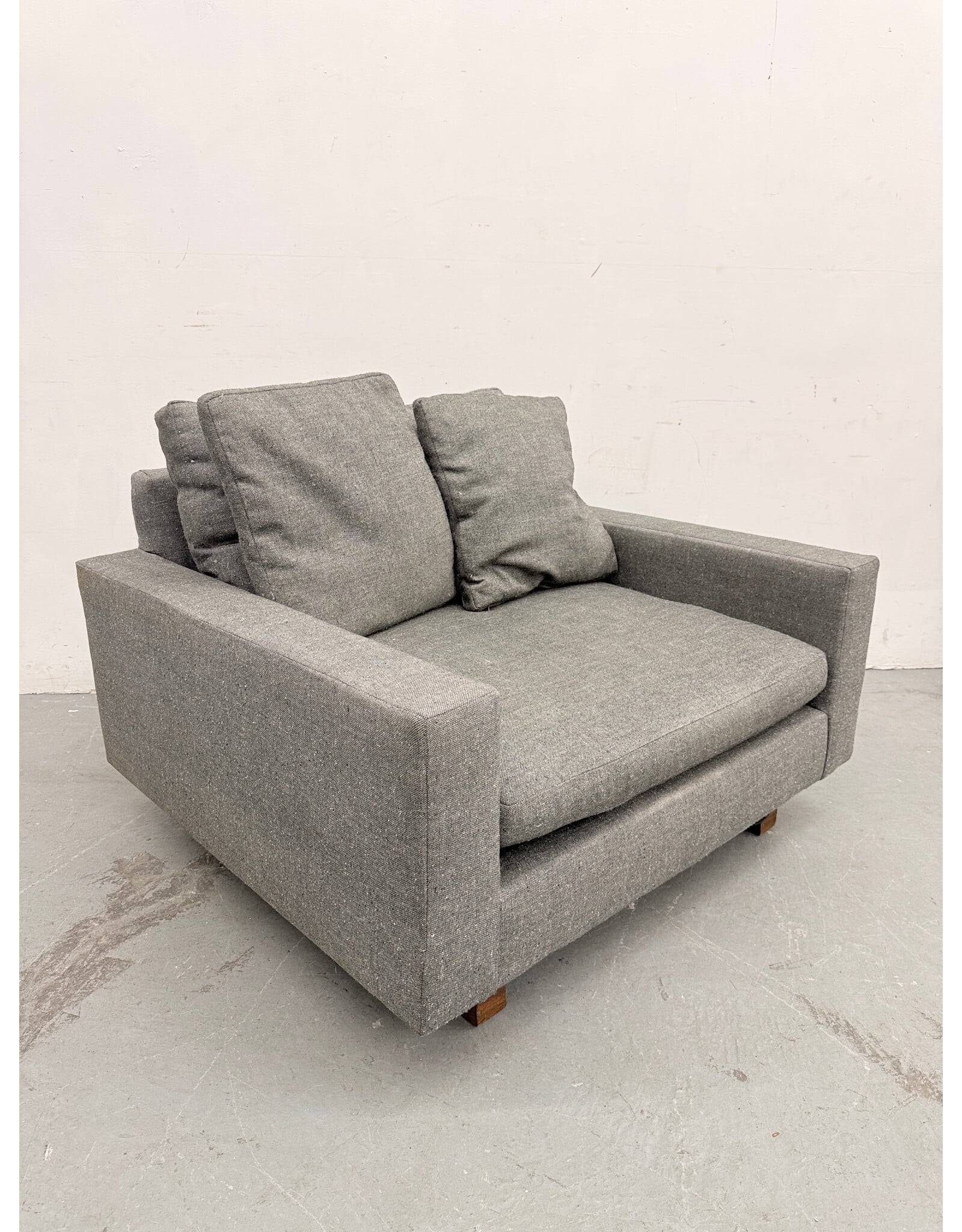 West Elm Harmony chair in a gray textured fabric