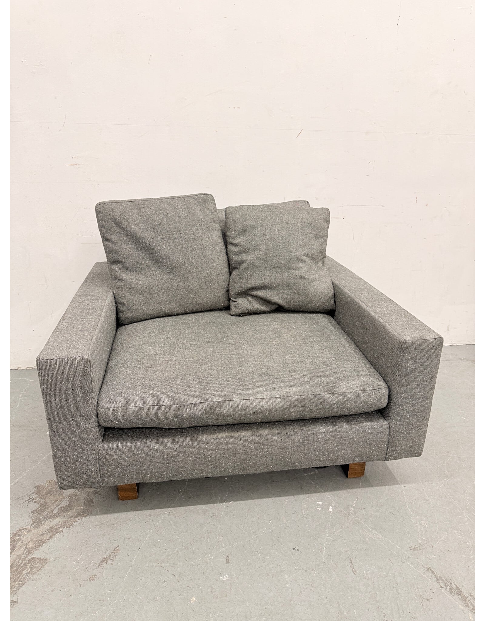 West Elm Harmony chair in a gray textured fabric