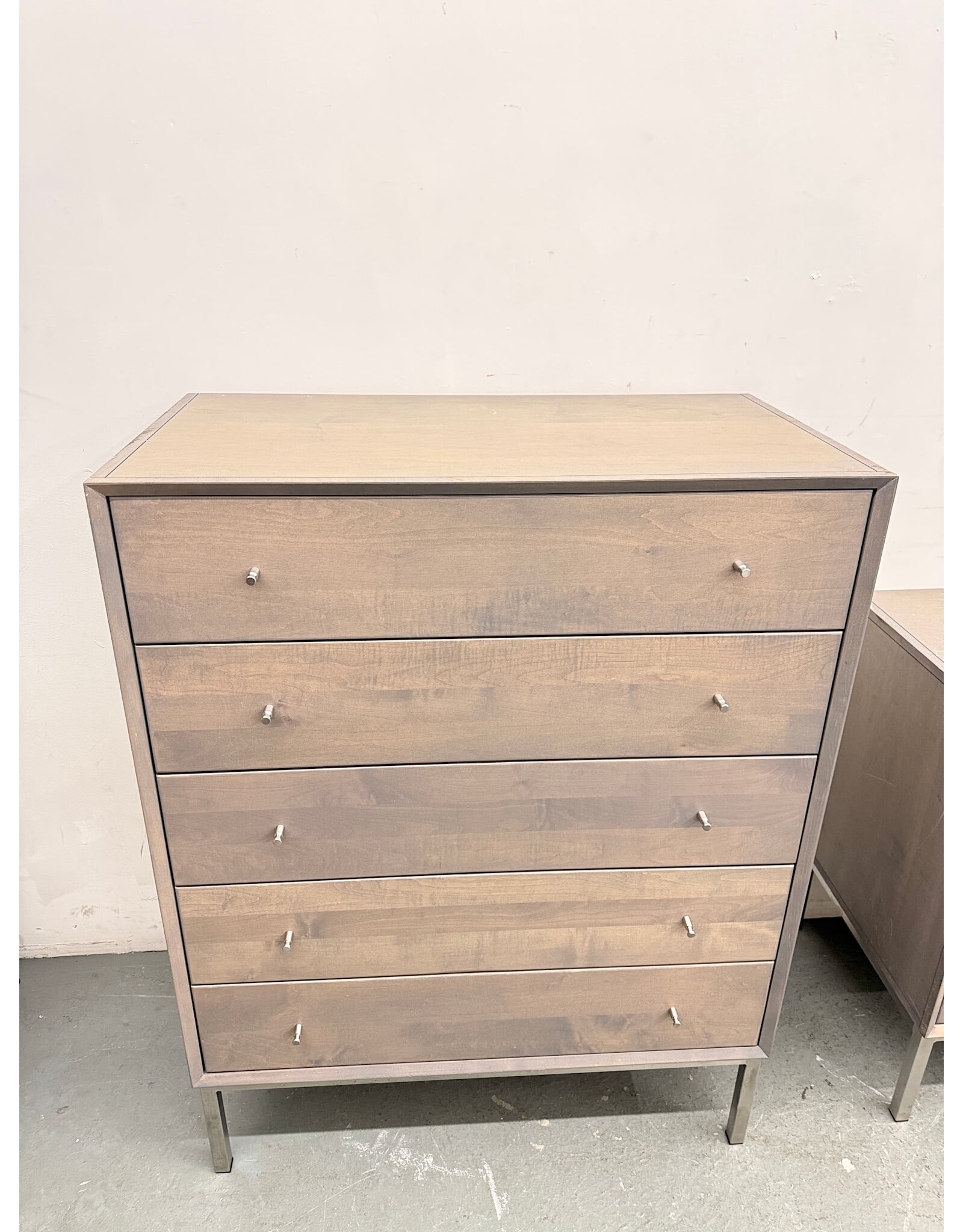 Room & Board Hudson 5-Drawer Dresser in a grey wood finish with a steel base