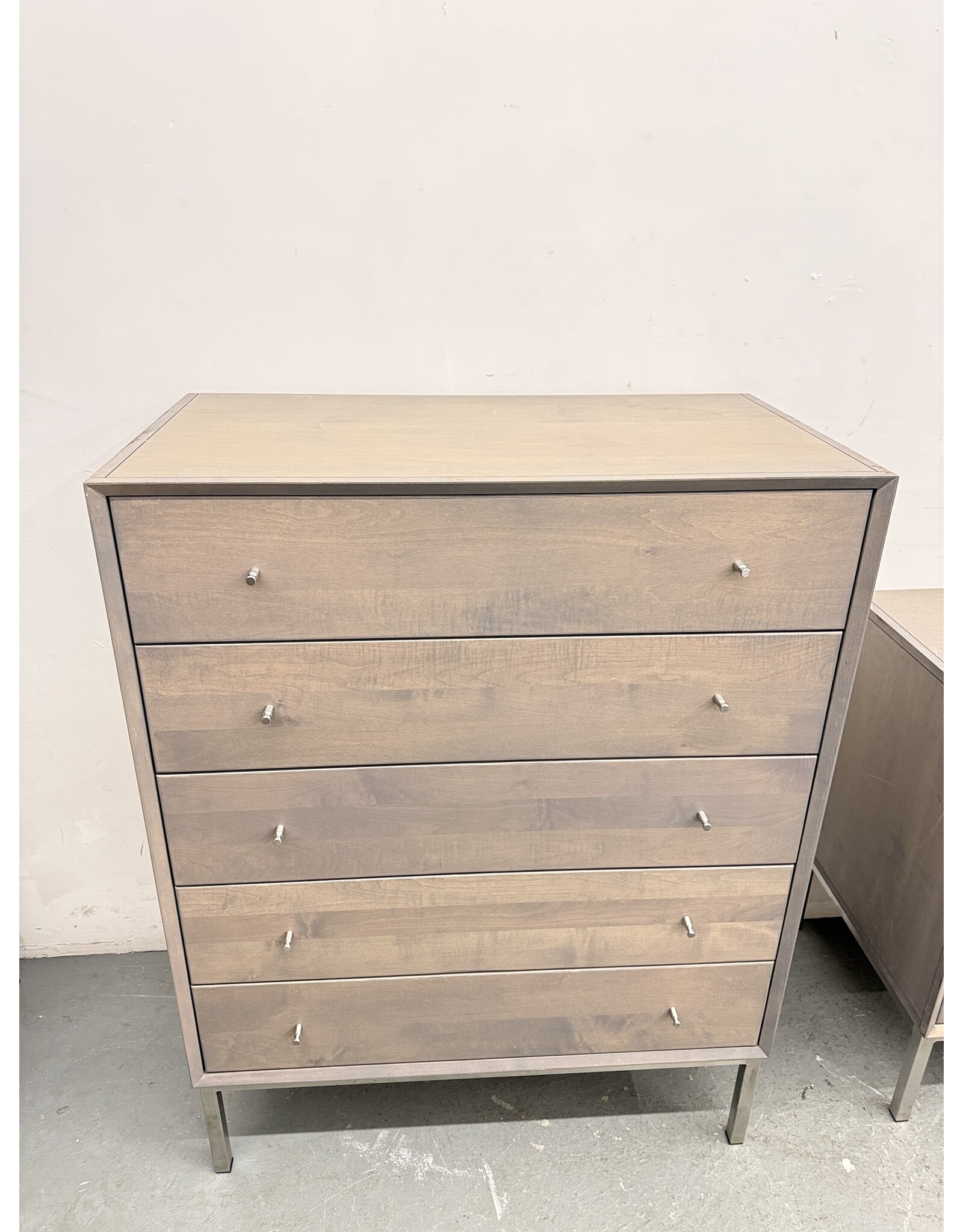 Room & Board Hudson 5-Drawer Dresser in a grey wood finish with a steel base