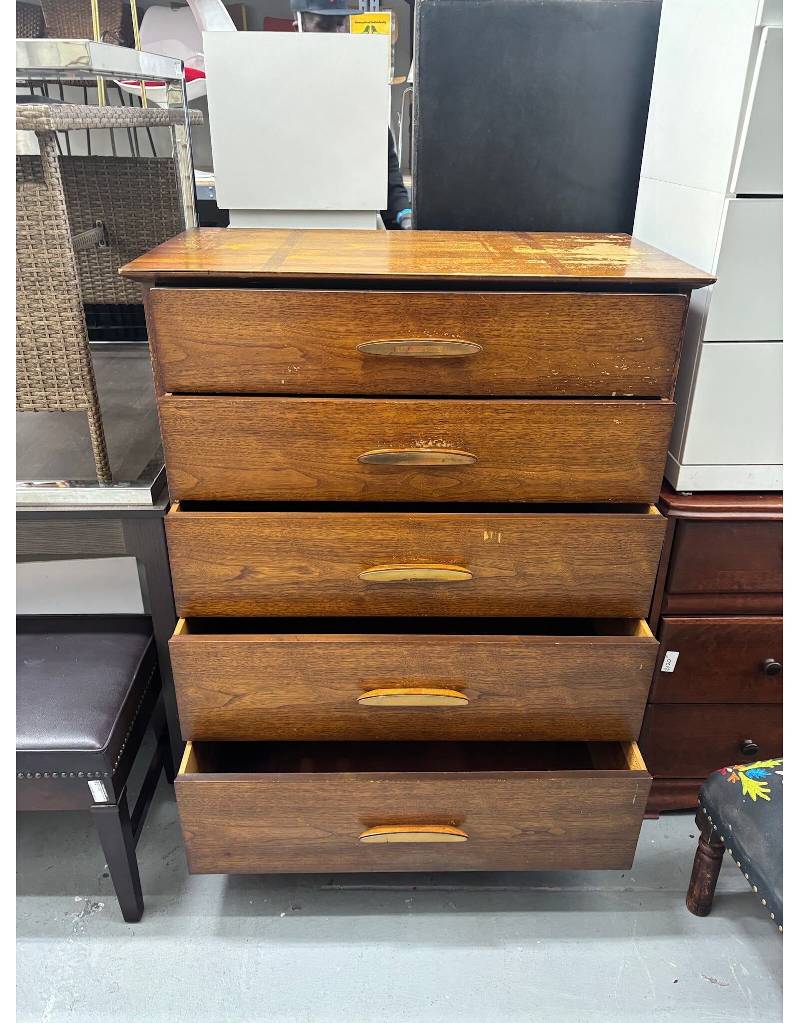 MCM Tallboy 5 Drawer w Brass Handles