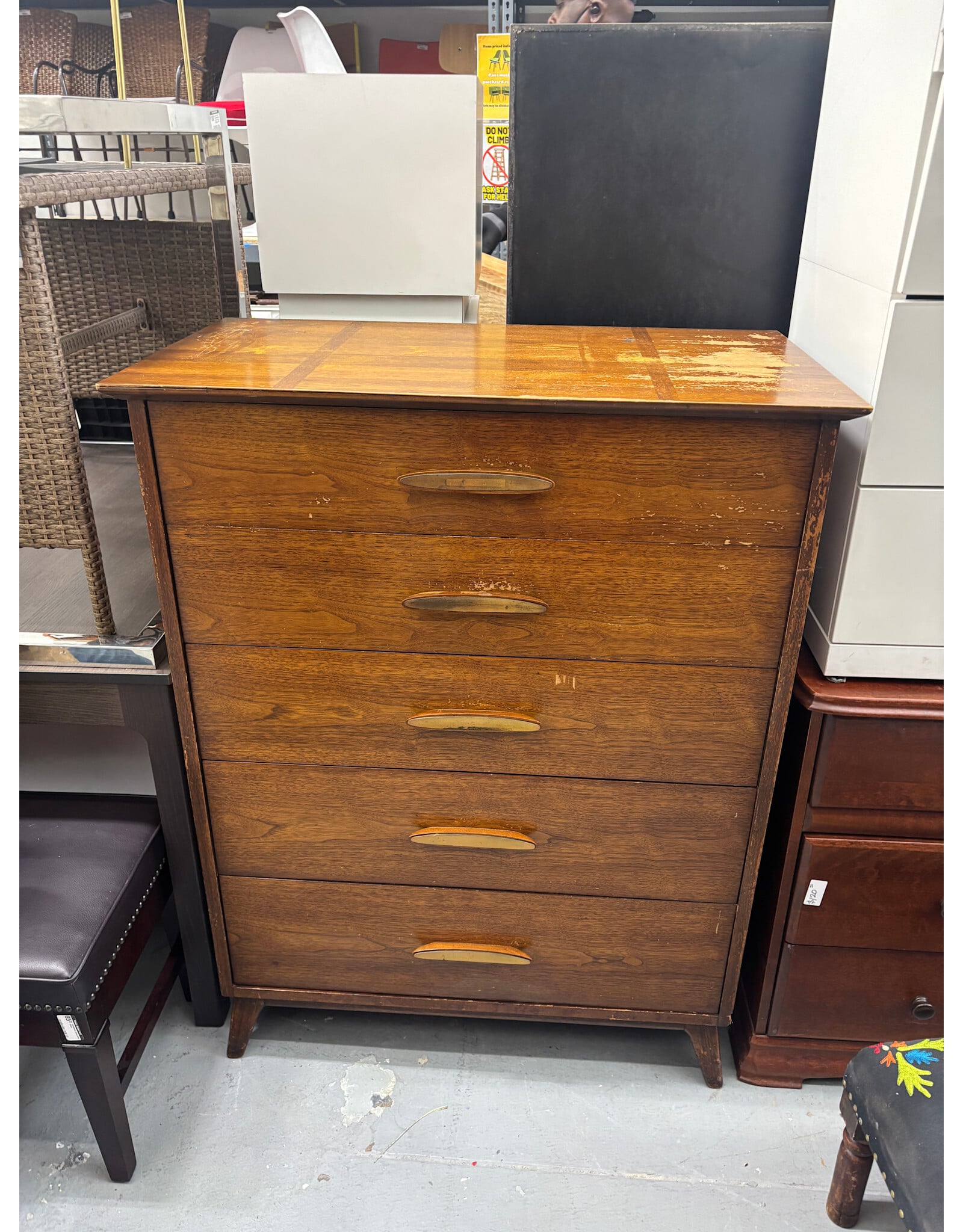 MCM Tallboy 5 Drawer w Brass Handles