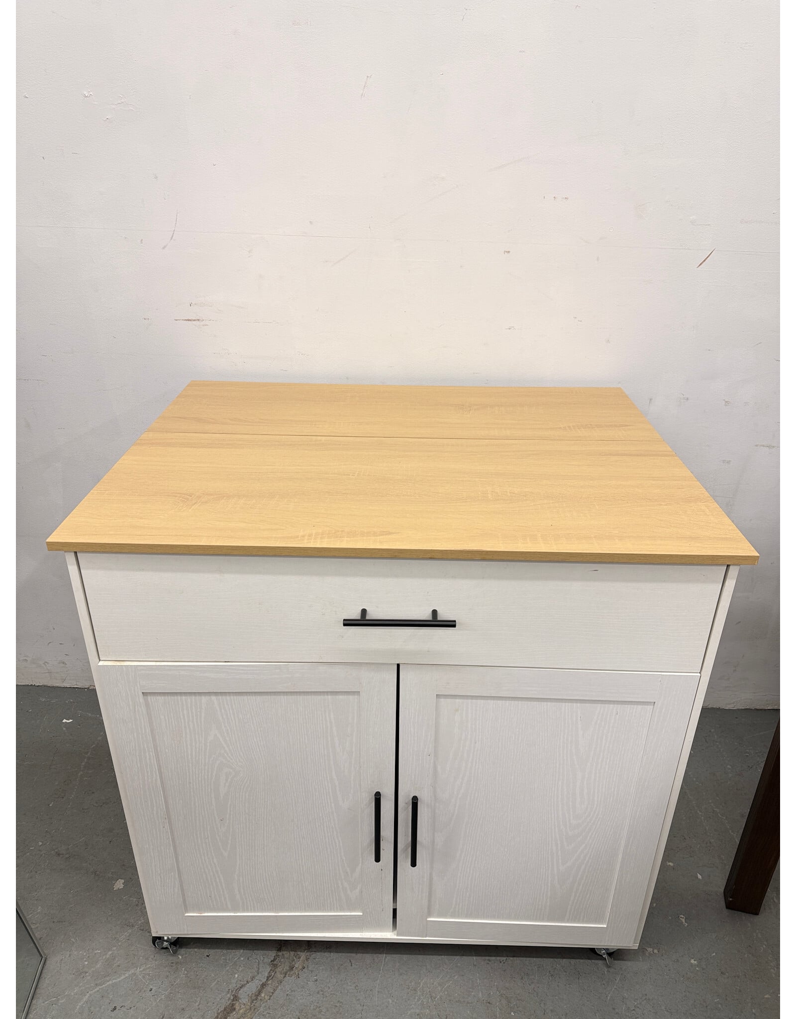 white wood Rolling Kitchen Island