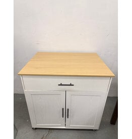 white wood Rolling Kitchen Island