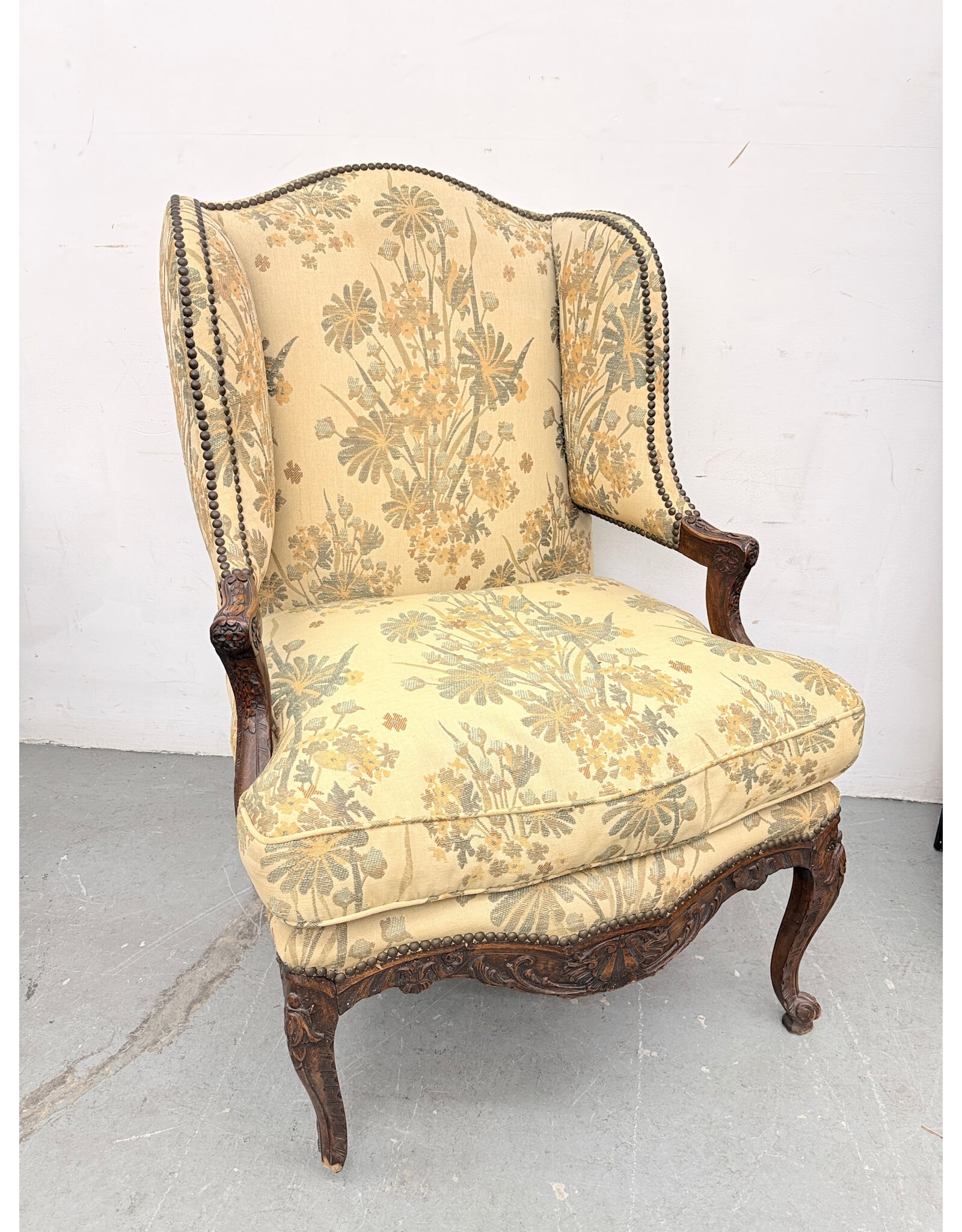 French Louis XV style bergère à oreilles wingback chair
