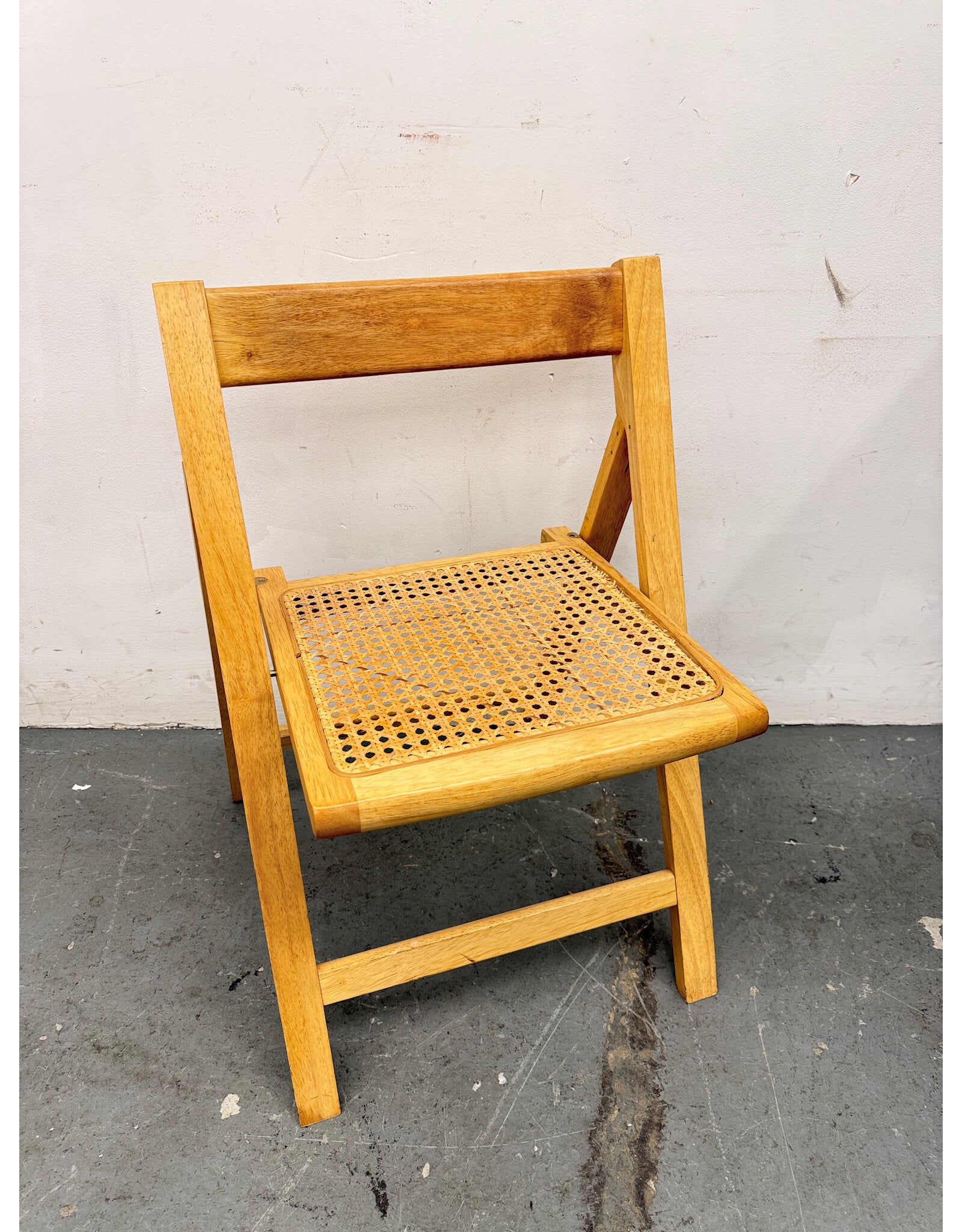 Mid-Century Modern Folding Wood Cane Chair