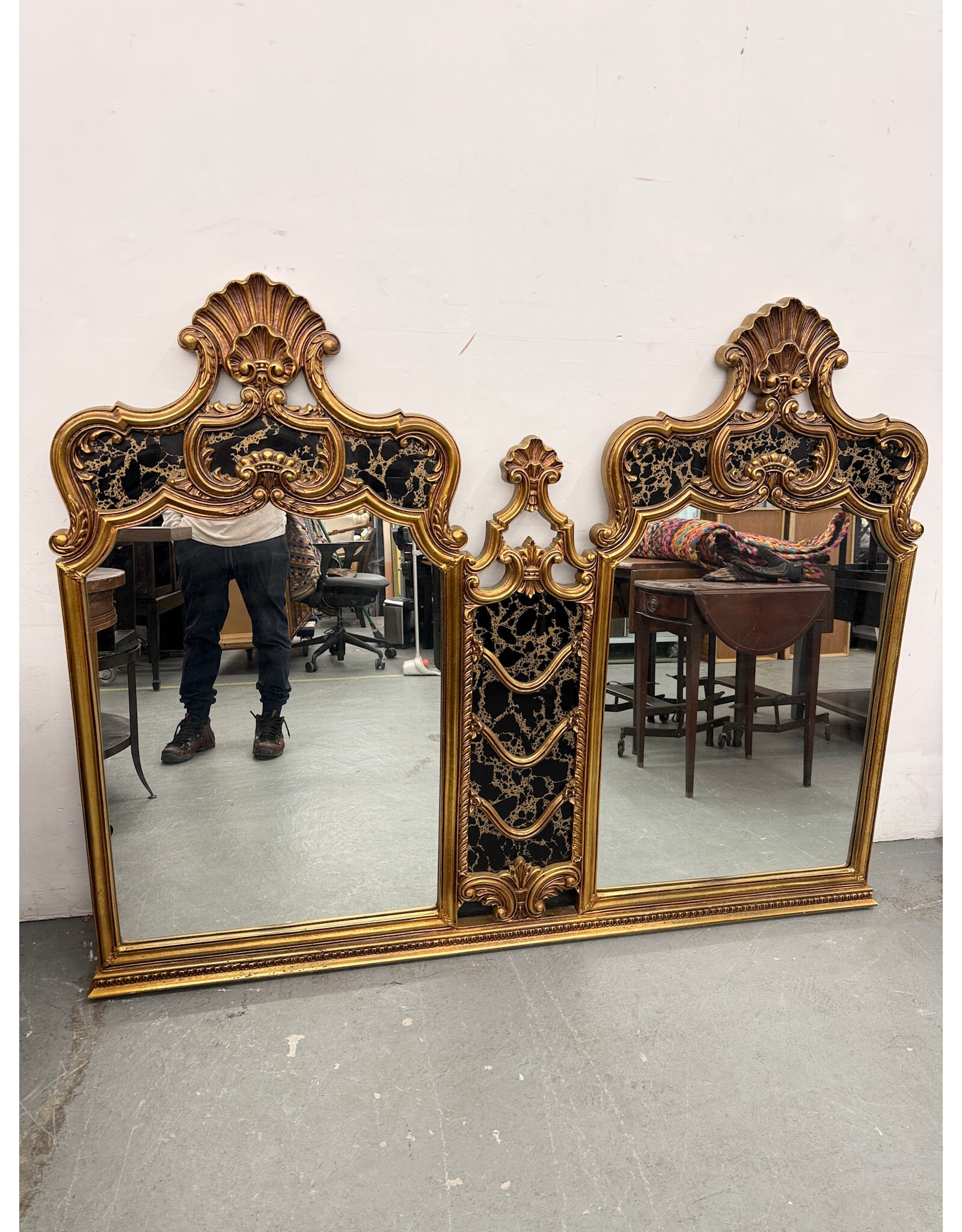 vintage carved and gilt Rococo style overmantel mirror