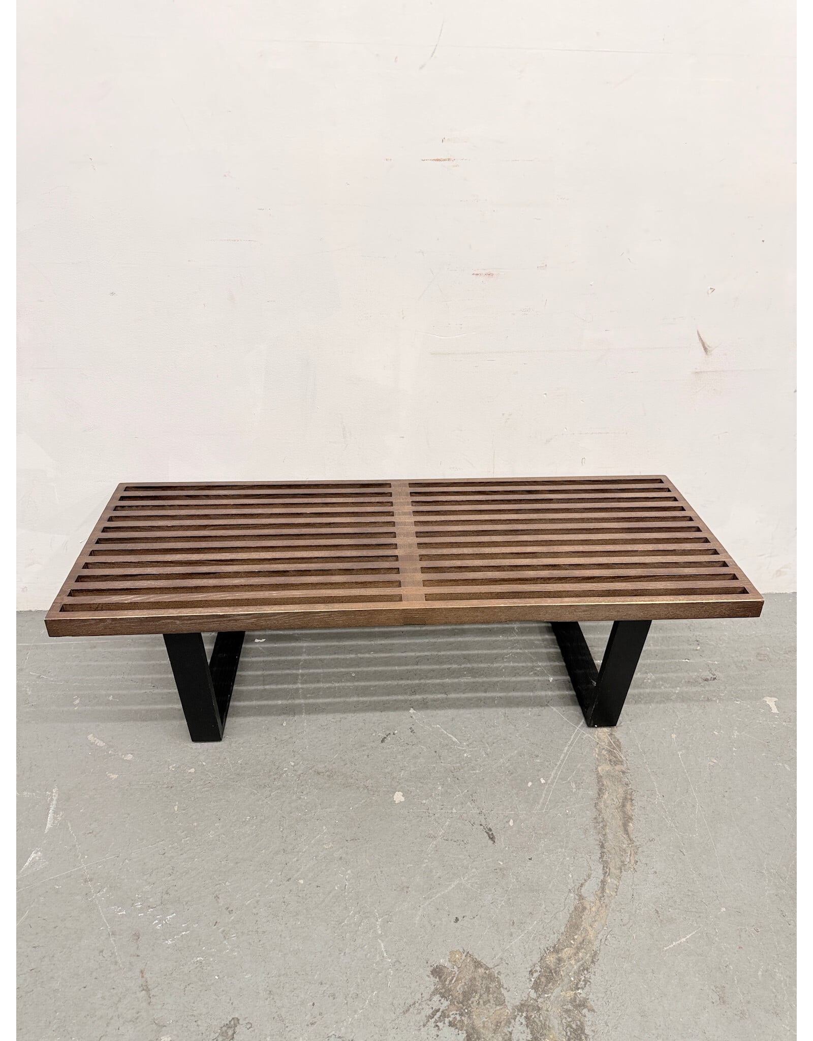 Nelson Style Walnut Slatted Bench