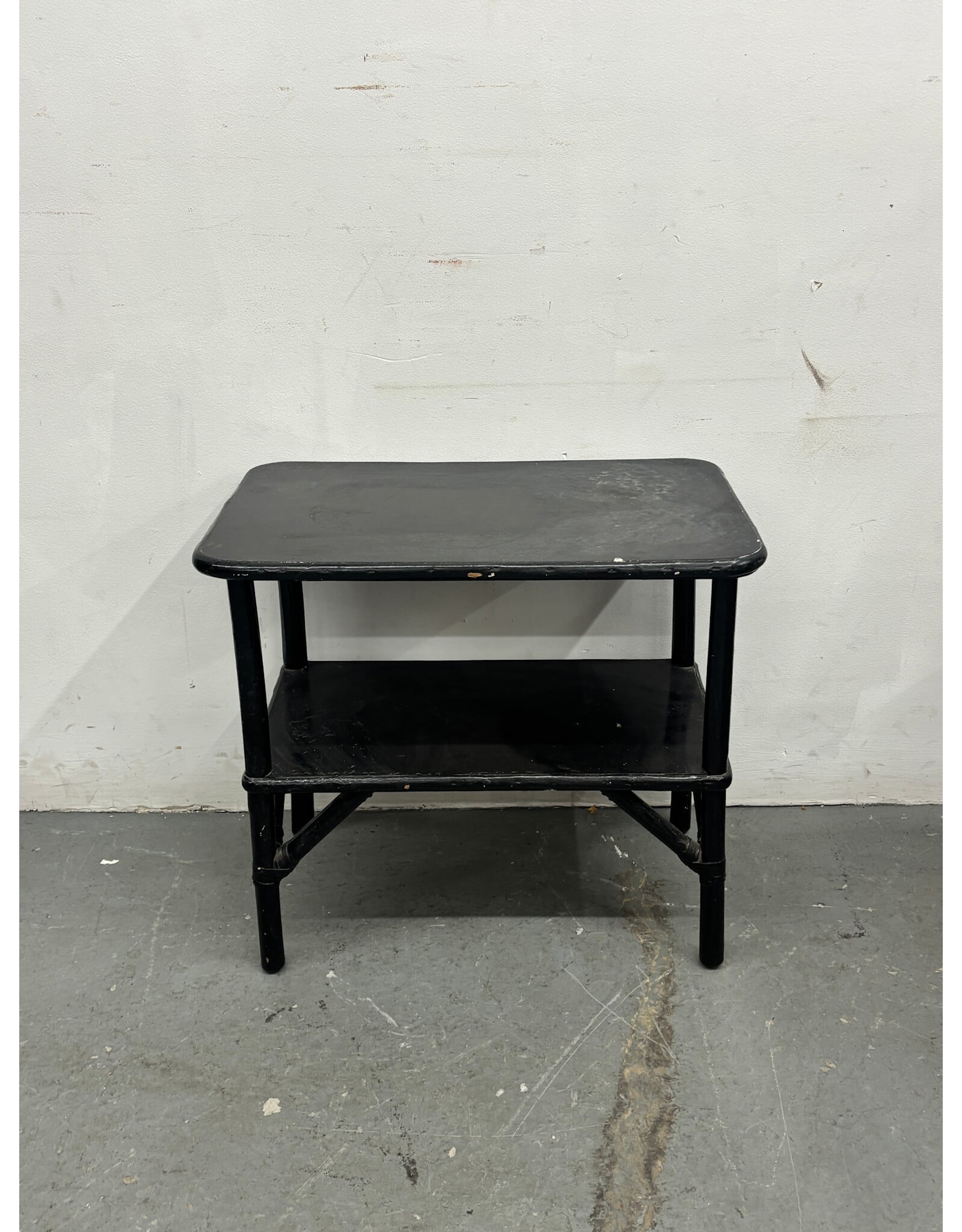Black Lacquer Faux Bamboo Side Table