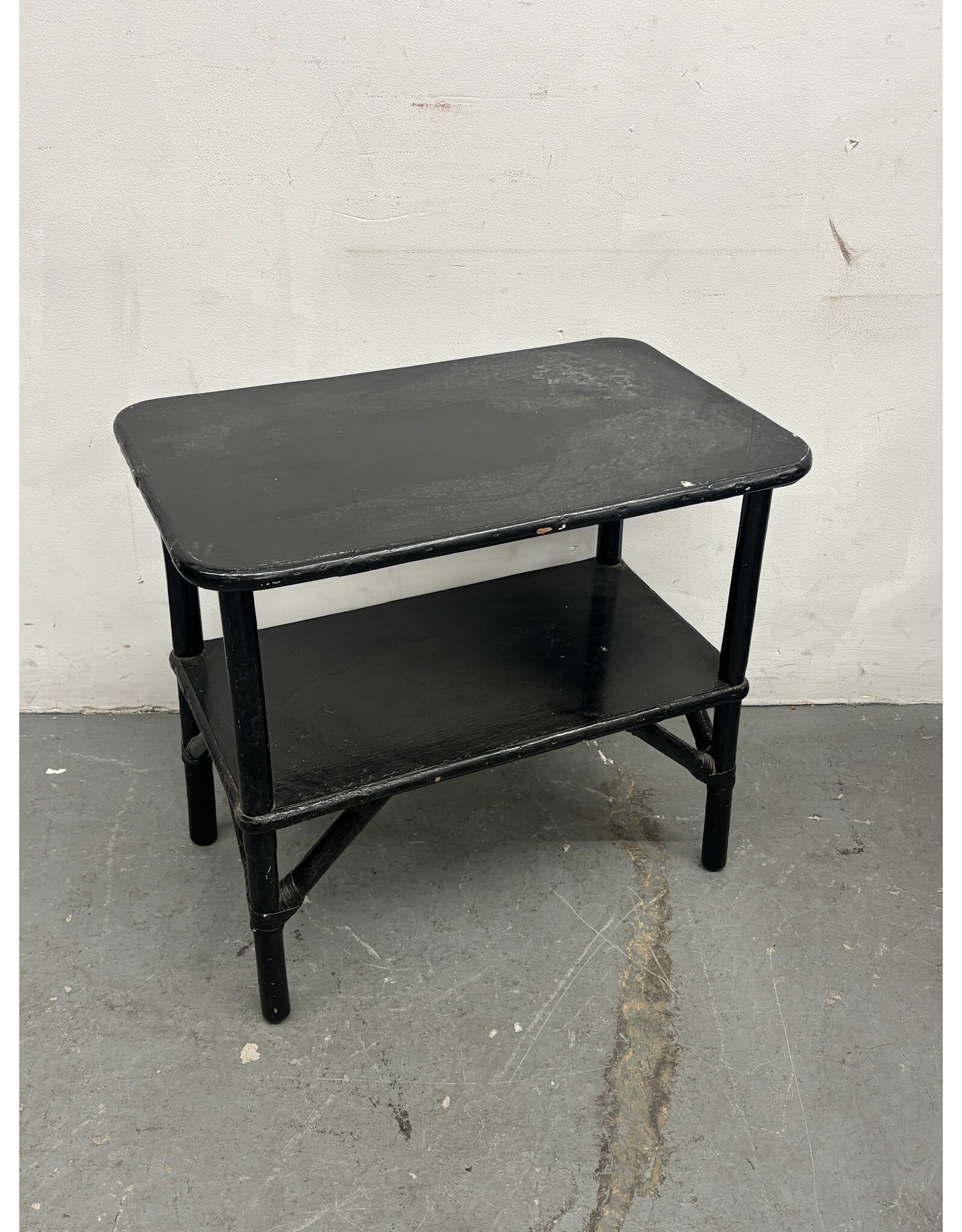 Black Lacquer Faux Bamboo Side Table