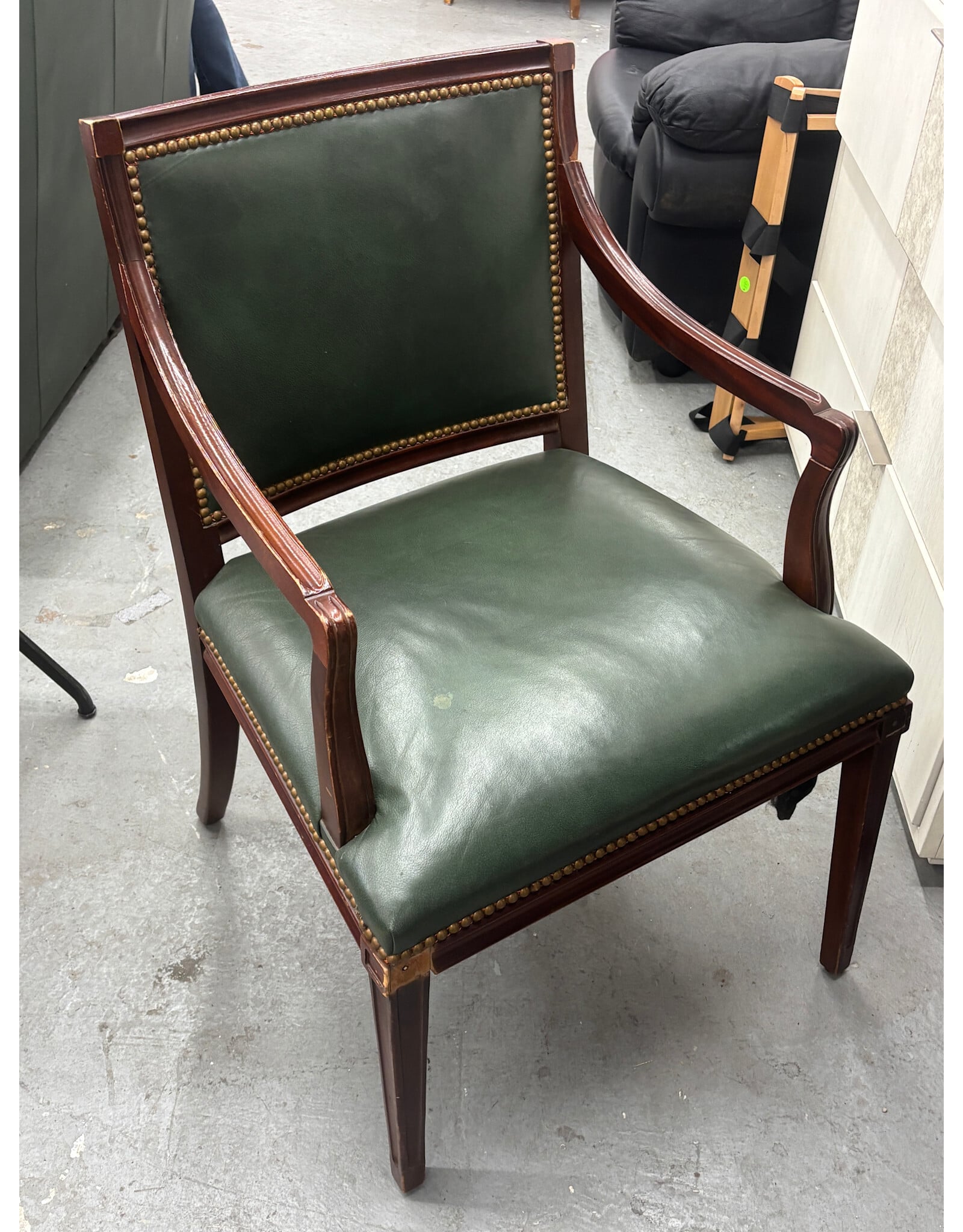 Regency Style Green Leather Armchair