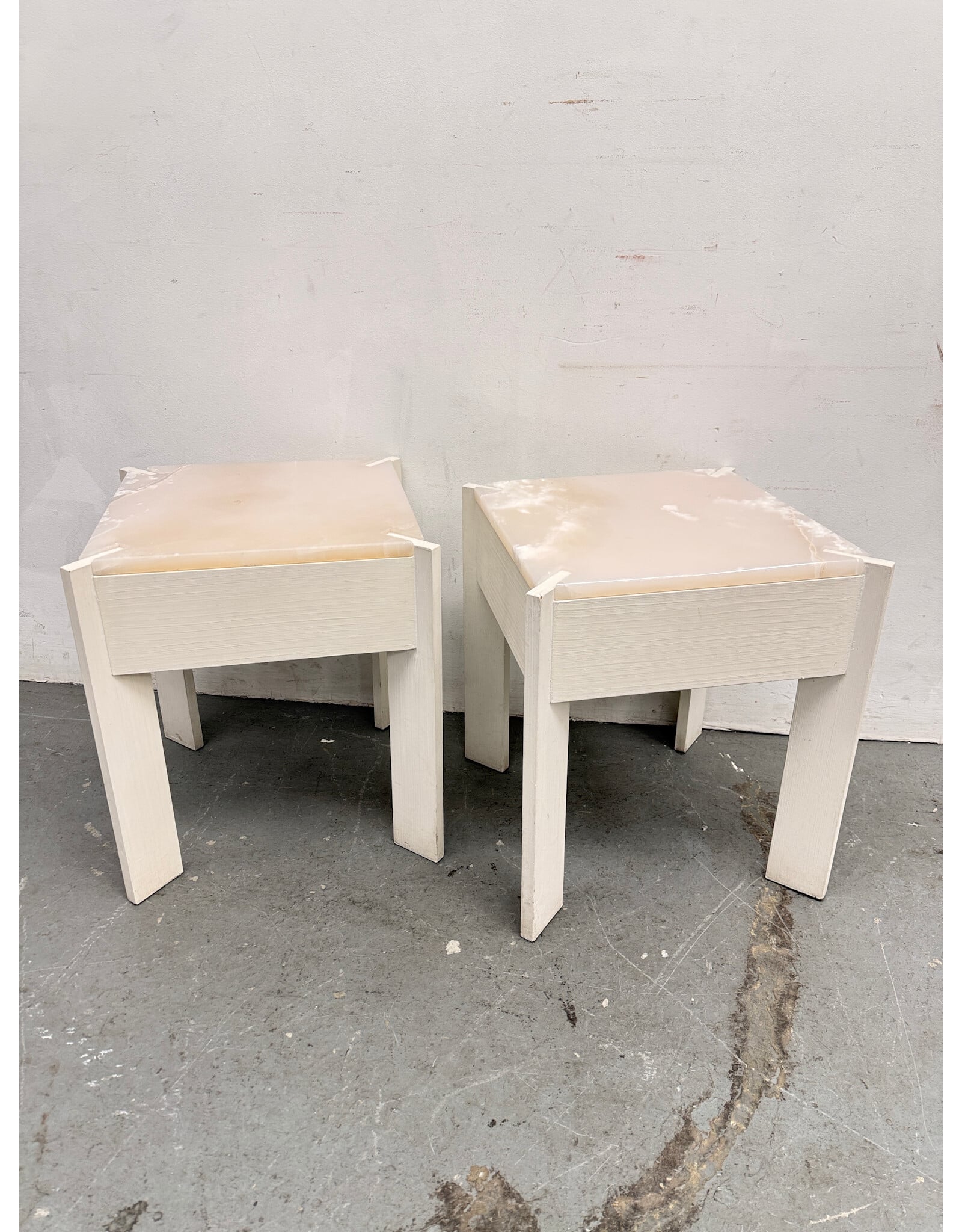 Alabaster Stone Top, Rectangular Wood Base Side Table