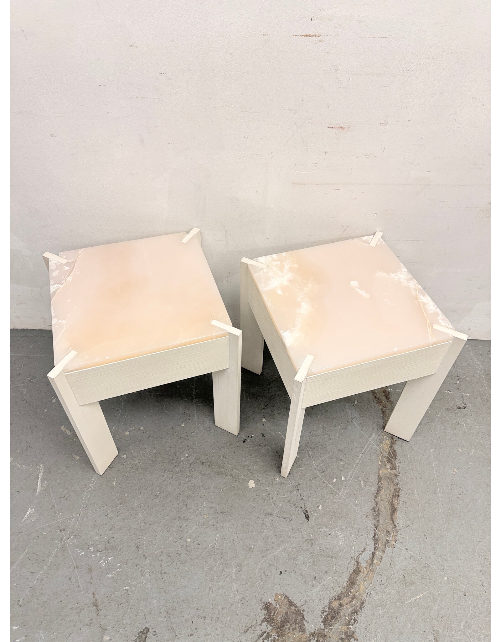 Alabaster Stone Top, Rectangular Wood Base Side Table