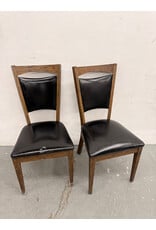Black Leather and Wood Peephole Dining Chairs