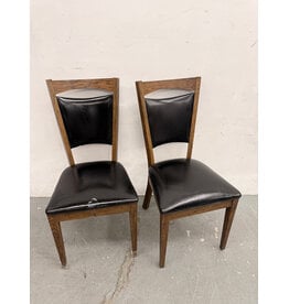 Black Leather and Wood Peephole Dining Chairs