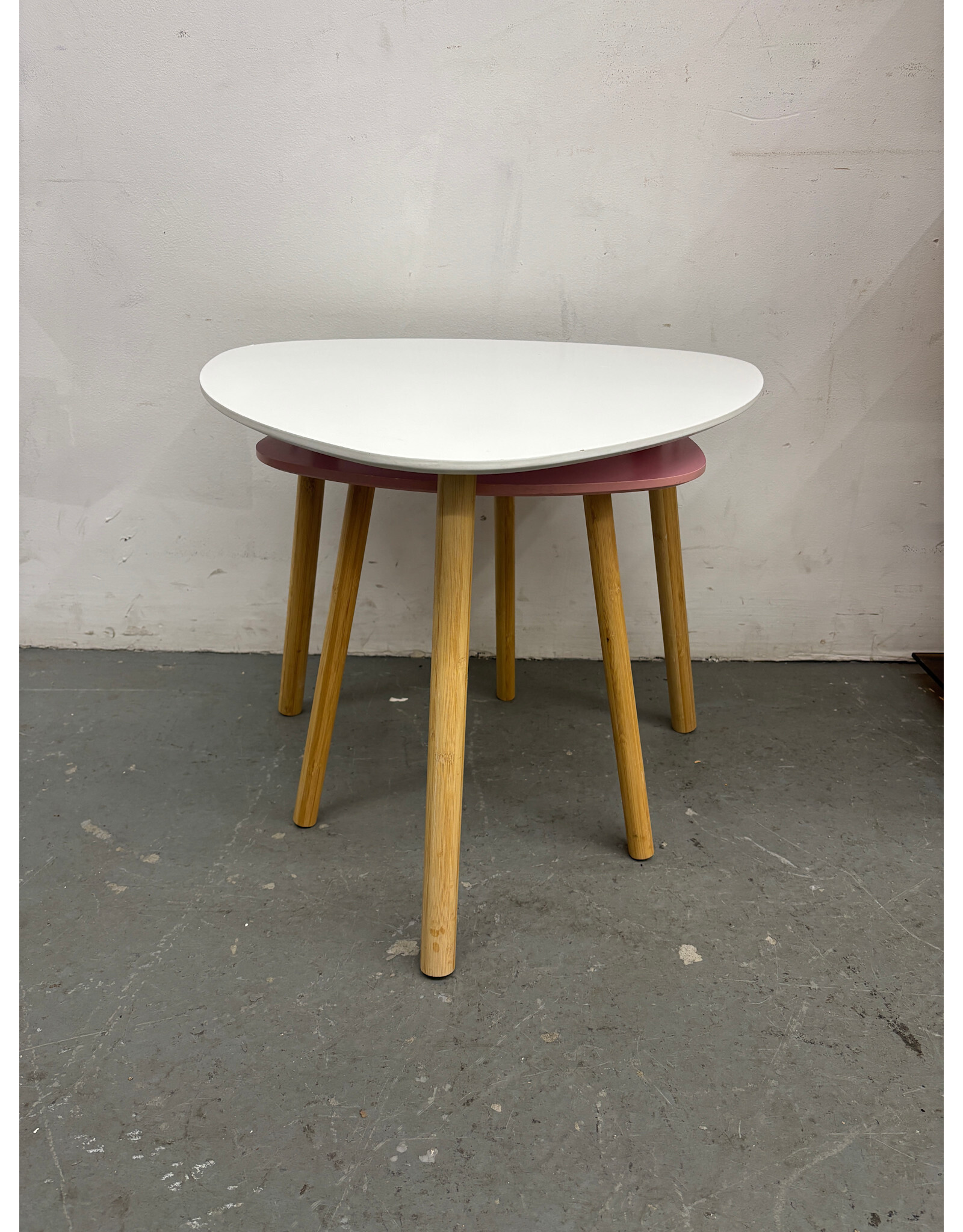 Pink + White Rounded Triangular Side Tables