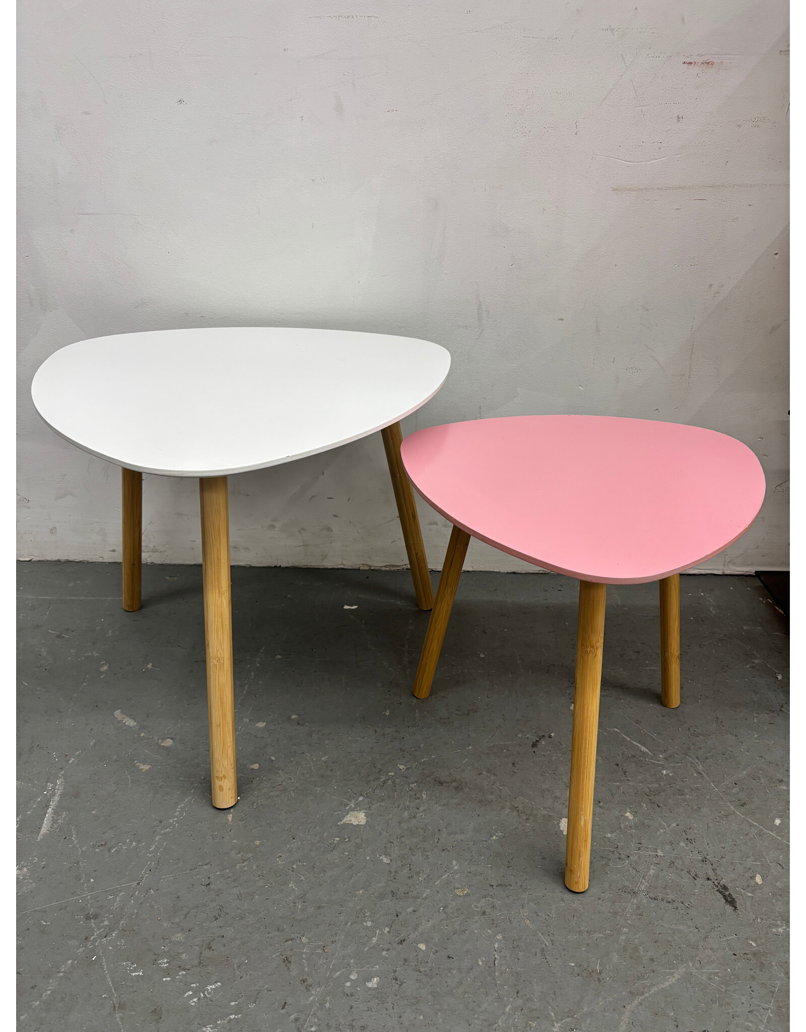 Pink + White Rounded Triangular Side Tables