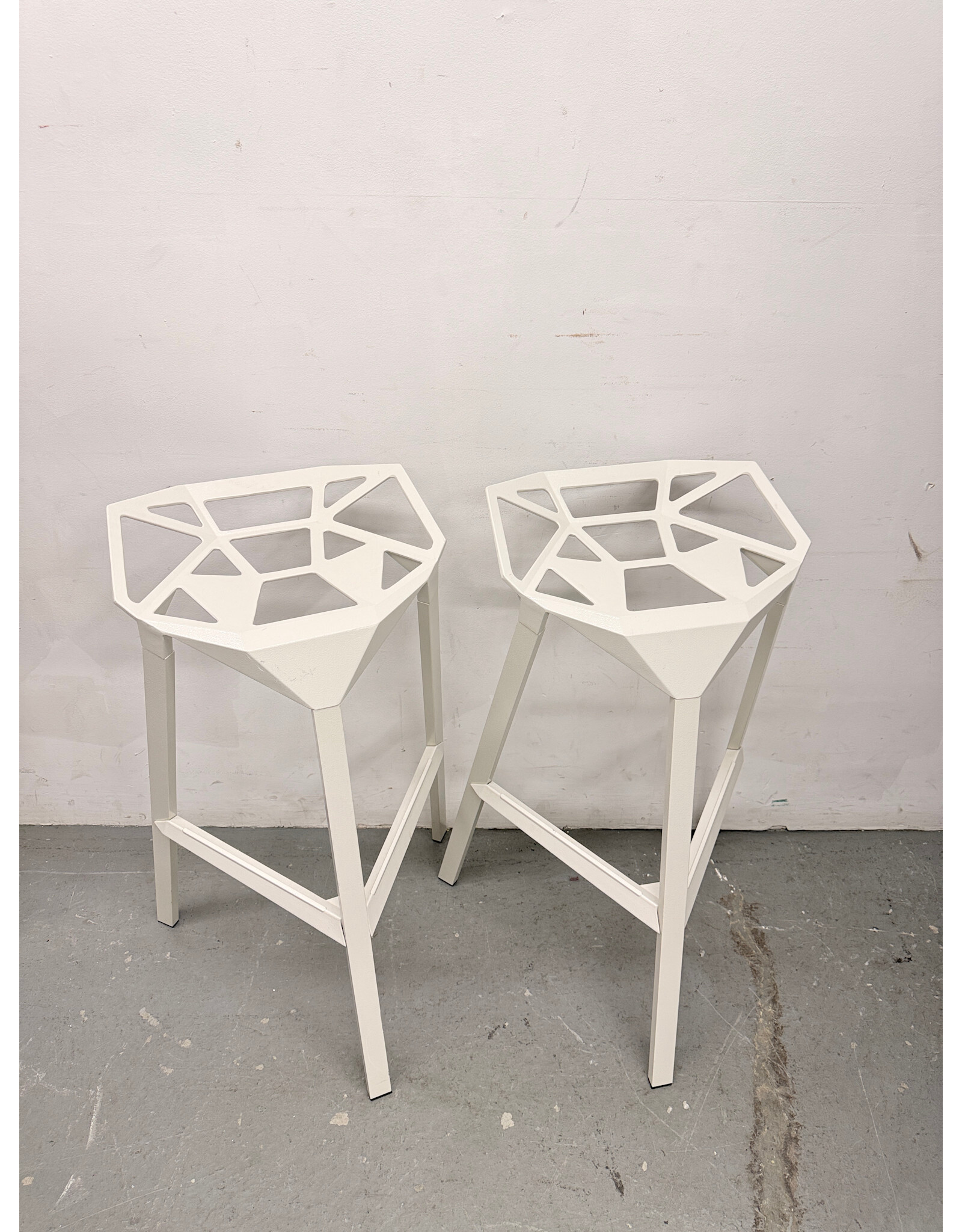 White Metal Geometric Counter Stool
