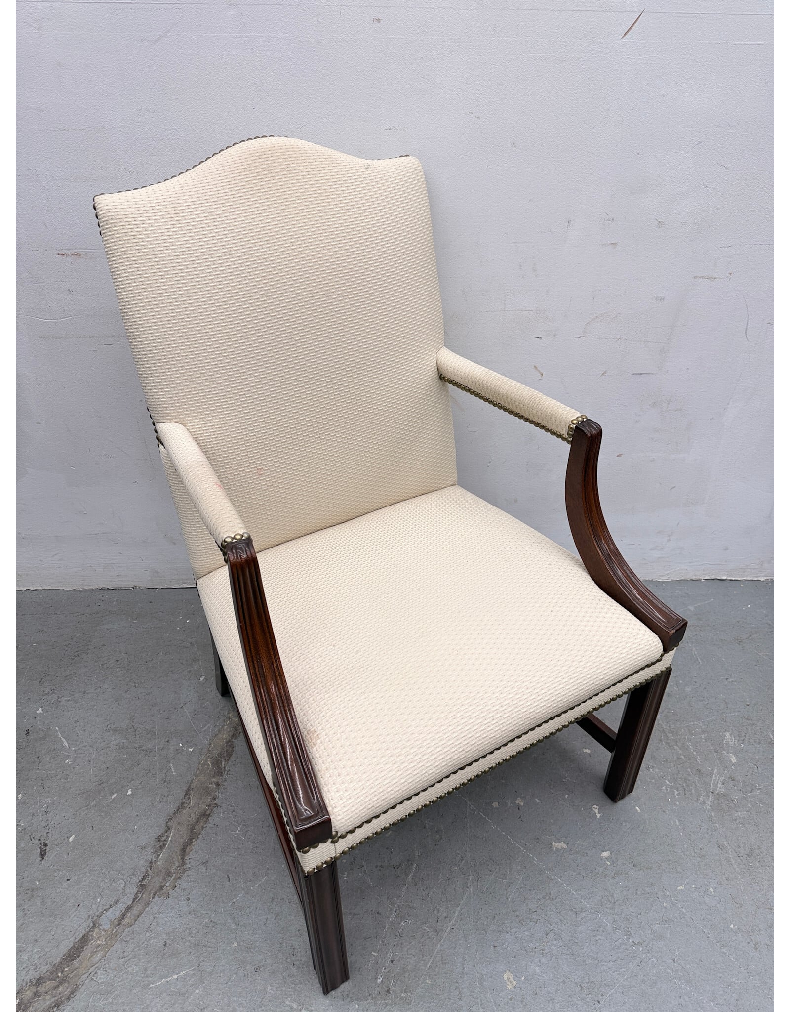 Highback White Upholstered Library Chair