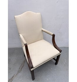 Highback White Upholstered Library Chair