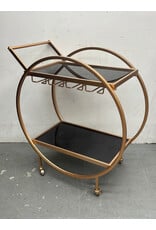 Around We Go Brass and Black Glass Rolling Bar Cart