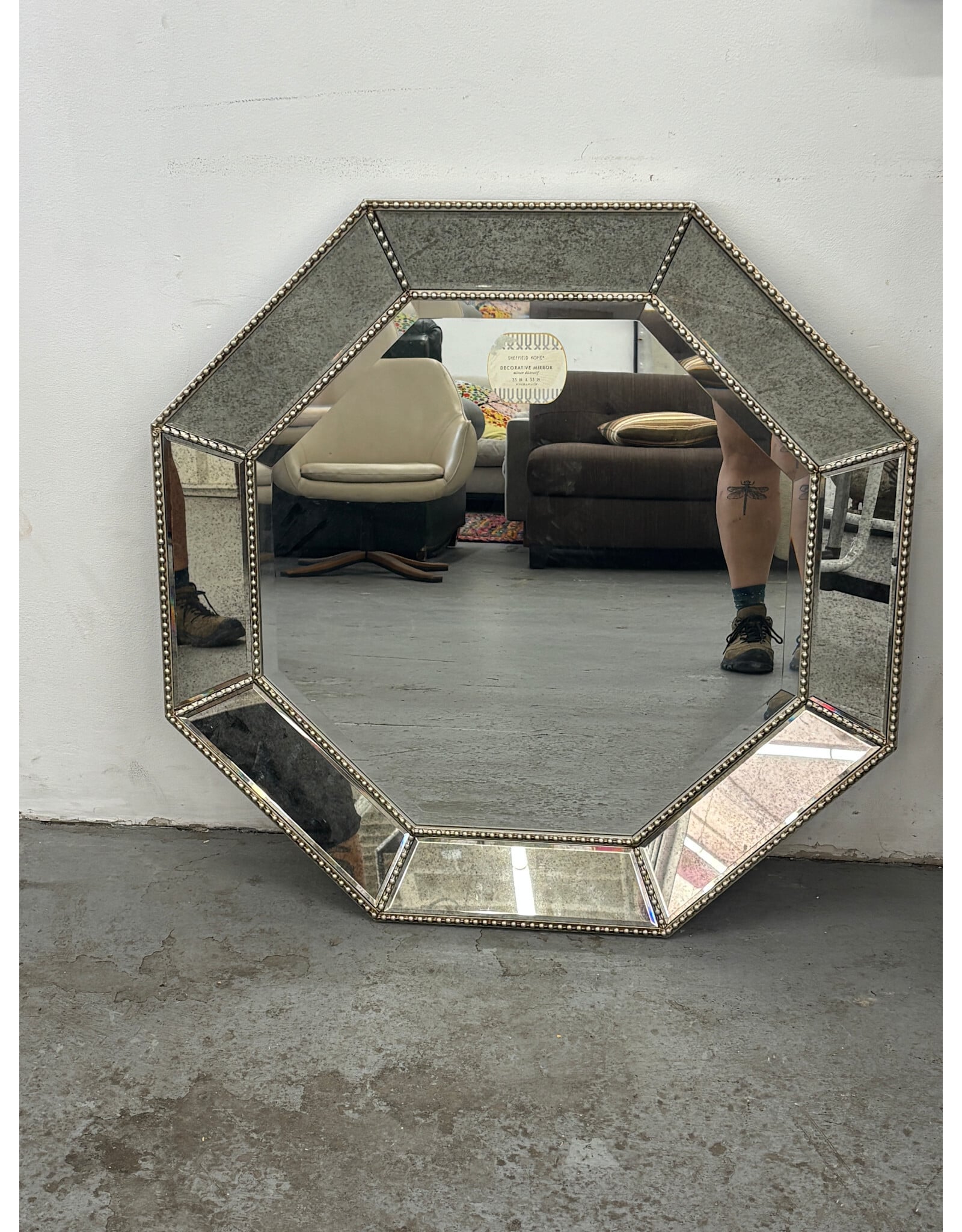 Studded Octagonal Hanging Mirror
