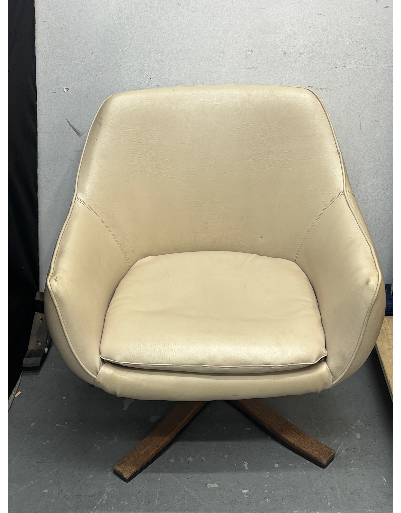 Cream Leather MCM Style Swivel Chair